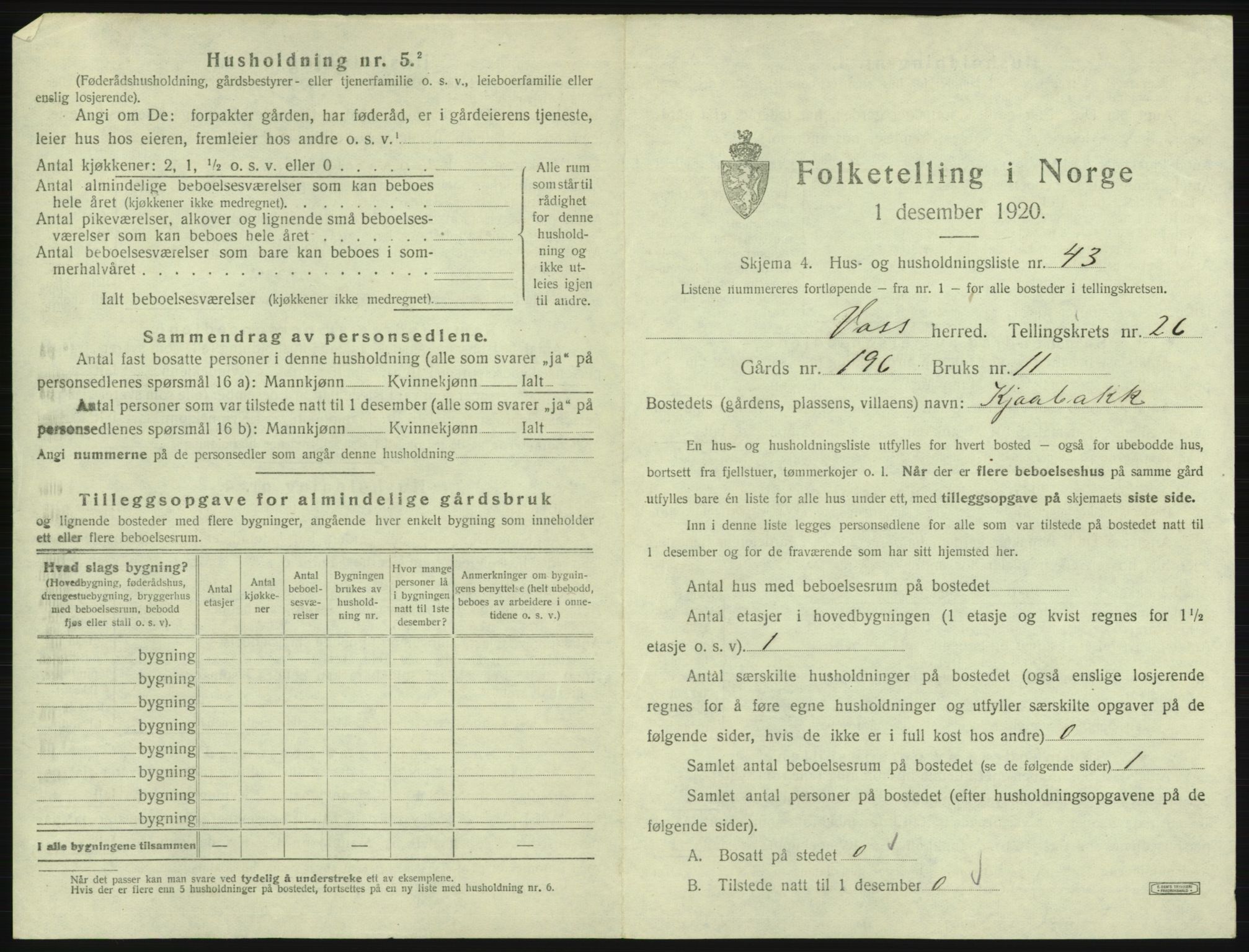 SAB, 1920 census for Voss, 1920, p. 2409