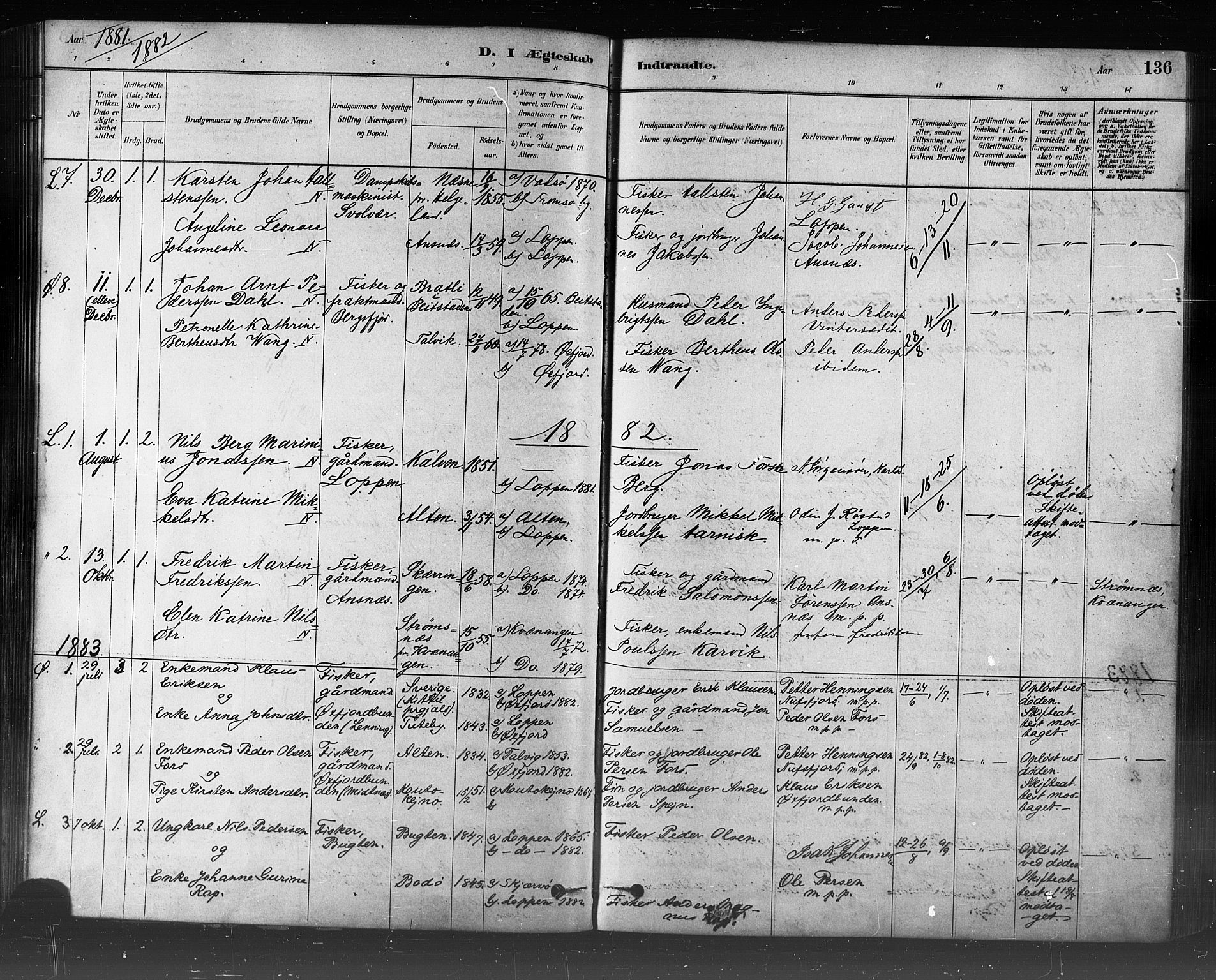 Loppa sokneprestkontor, SATØ/S-1339/H/Ha/L0006kirke: Parish register (official) no. 6, 1879-1895, p. 136