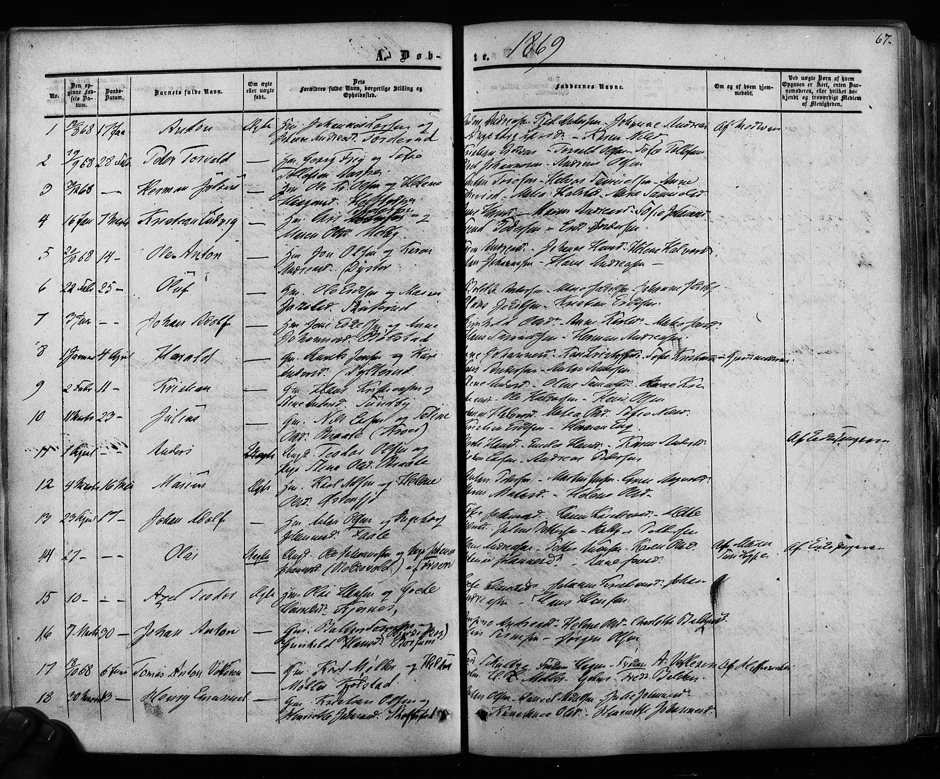 Ås prestekontor Kirkebøker, SAO/A-10894/F/Fa/L0007: Parish register (official) no. I 7, 1854-1870, p. 67