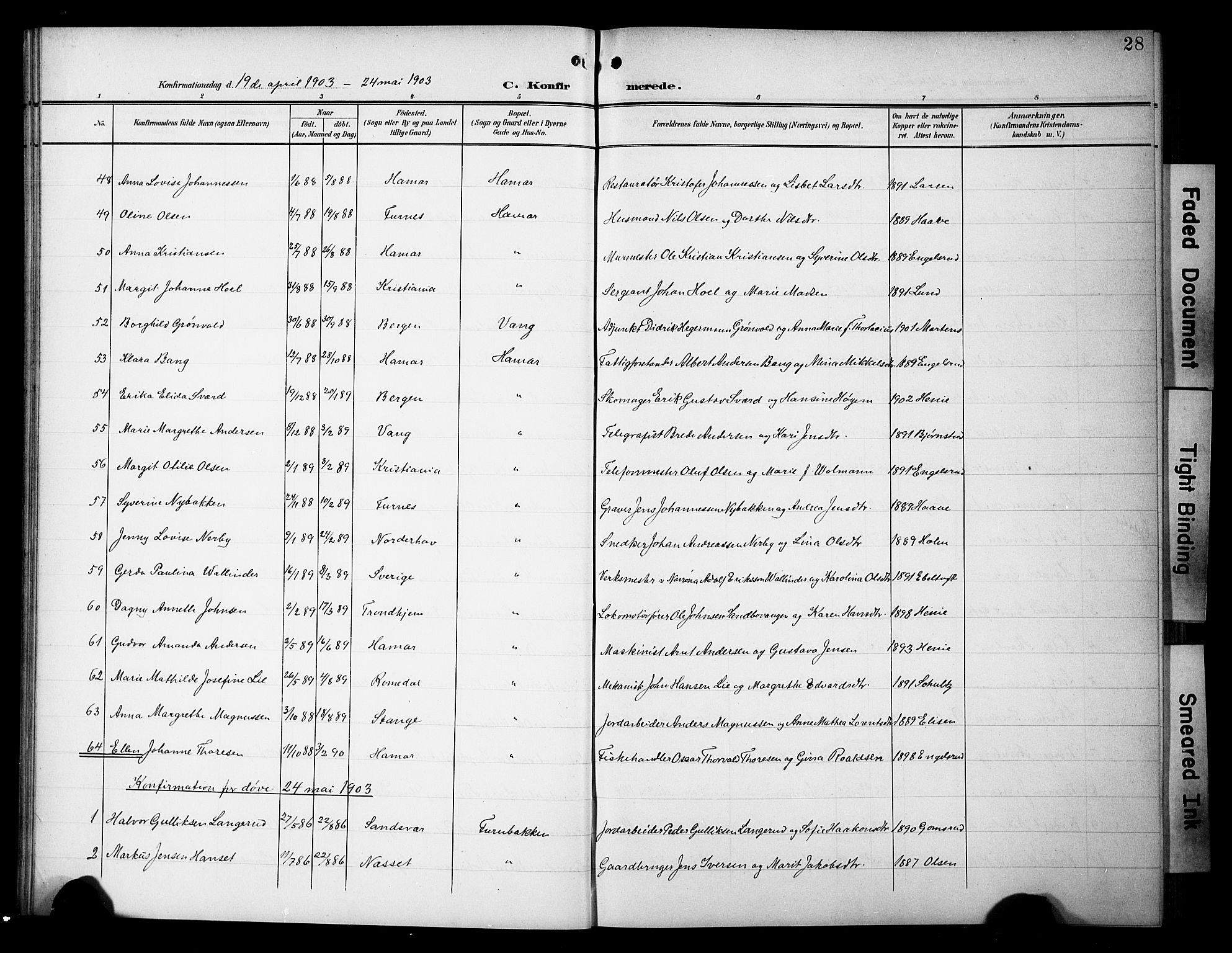 Hamar prestekontor, AV/SAH-DOMPH-002/H/Ha/Hab/L0002: Parish register (copy) no. 2, 1899-1929, p. 28