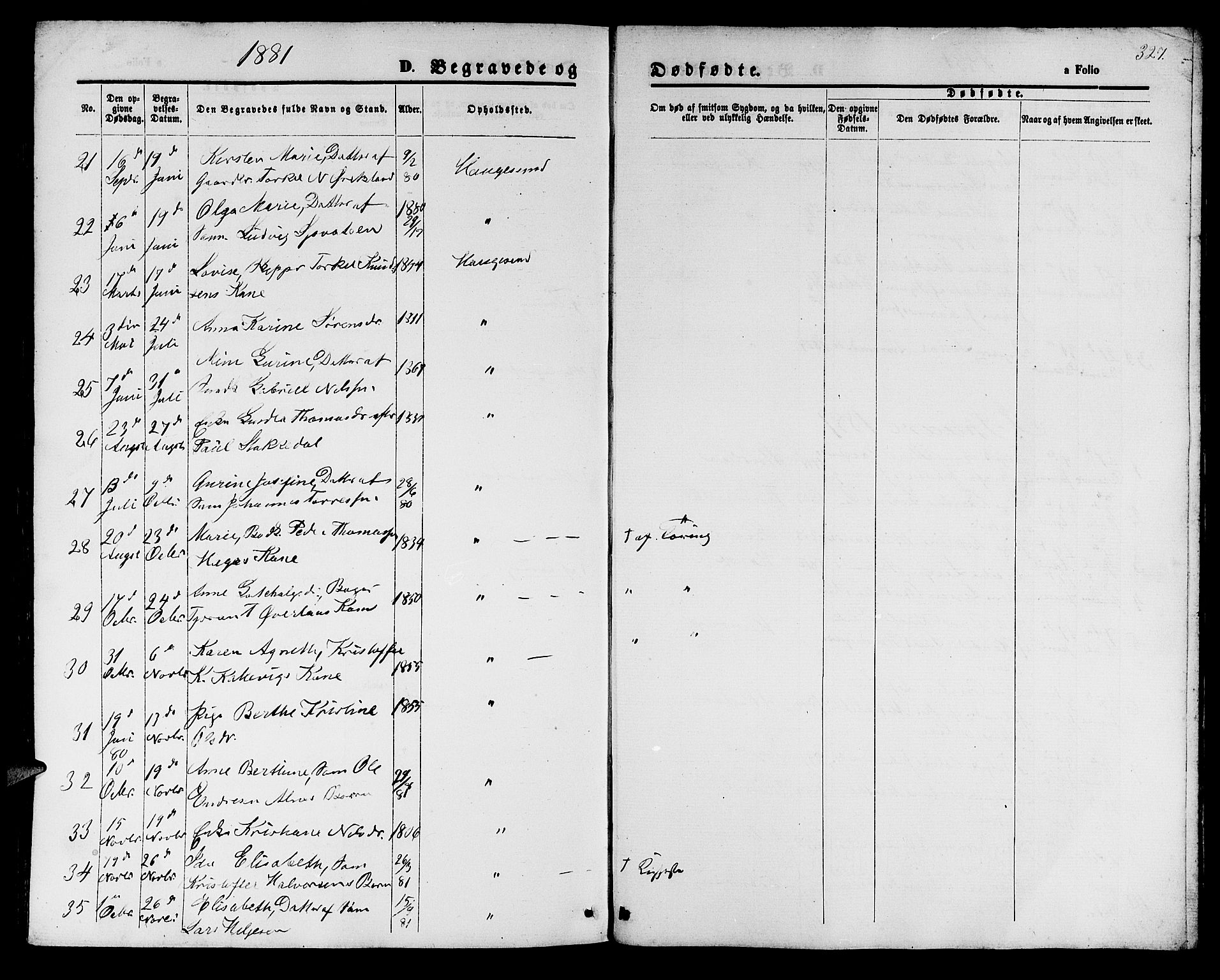 Haugesund sokneprestkontor, AV/SAST-A -101863/H/Ha/Hab/L0001: Parish register (copy) no. B 1, 1873-1881, p. 327