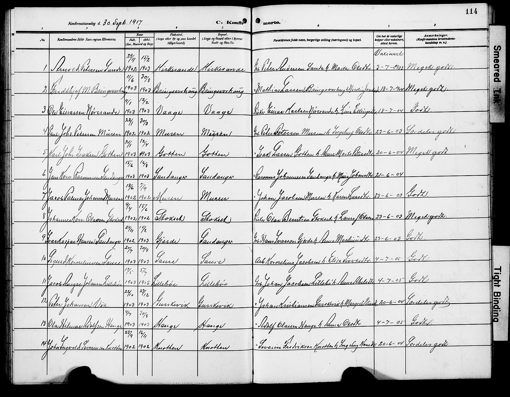 Ministerialprotokoller, klokkerbøker og fødselsregistre - Møre og Romsdal, AV/SAT-A-1454/503/L0050: Parish register (copy) no. 503C05, 1909-1922, p. 114