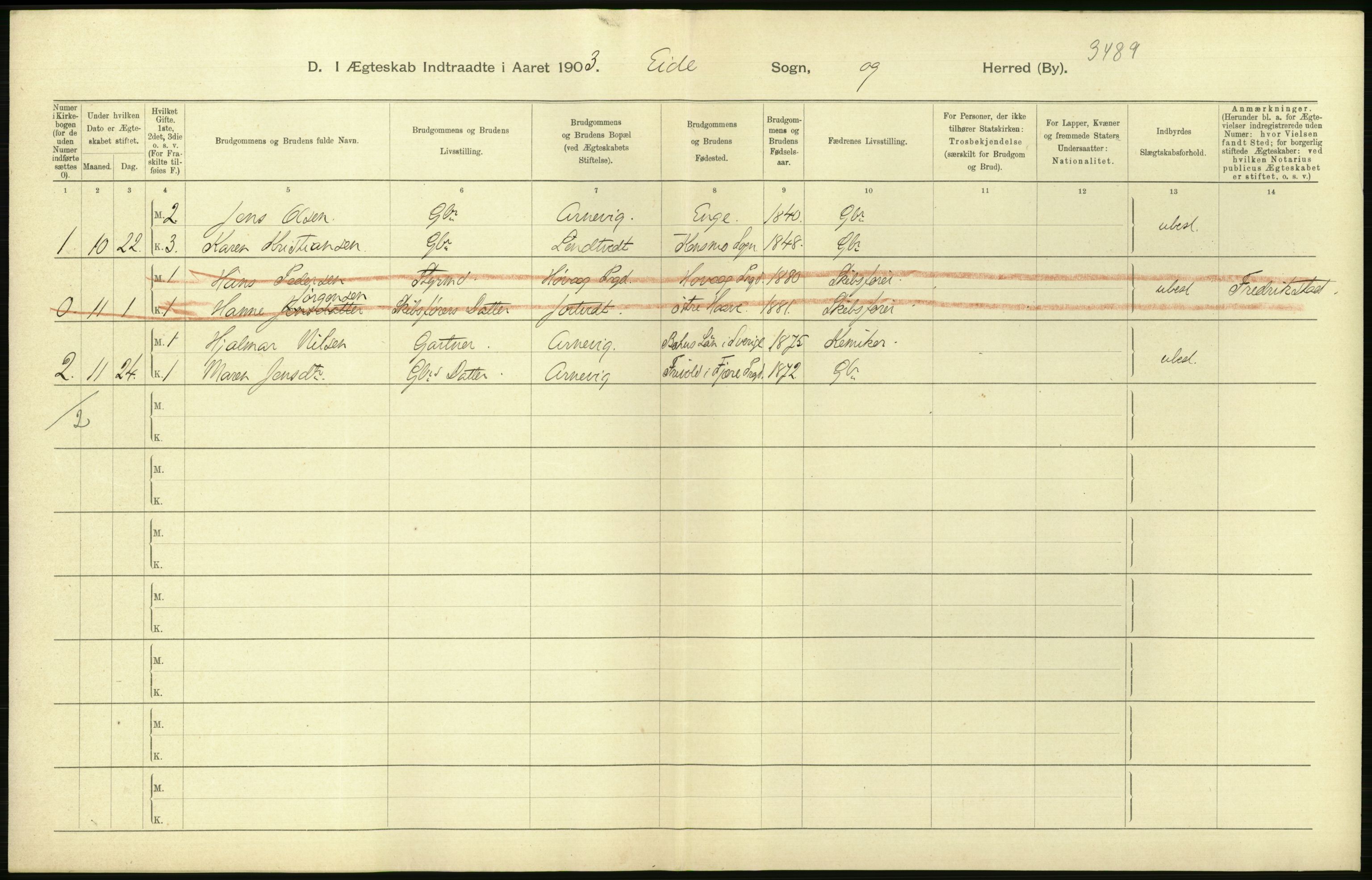 Statistisk sentralbyrå, Sosiodemografiske emner, Befolkning, AV/RA-S-2228/D/Df/Dfa/Dfaa/L0010: Nedenes amt: Fødte, gifte, døde, 1903, p. 296