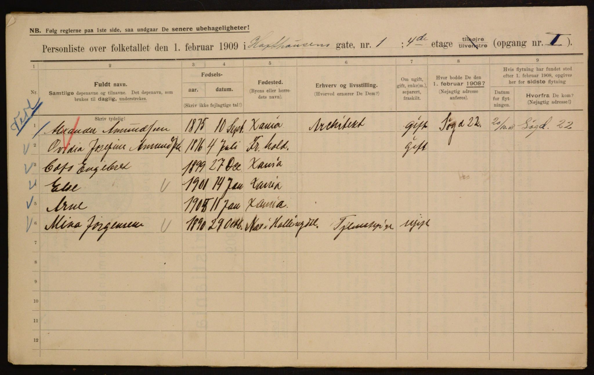 OBA, Municipal Census 1909 for Kristiania, 1909, p. 32192