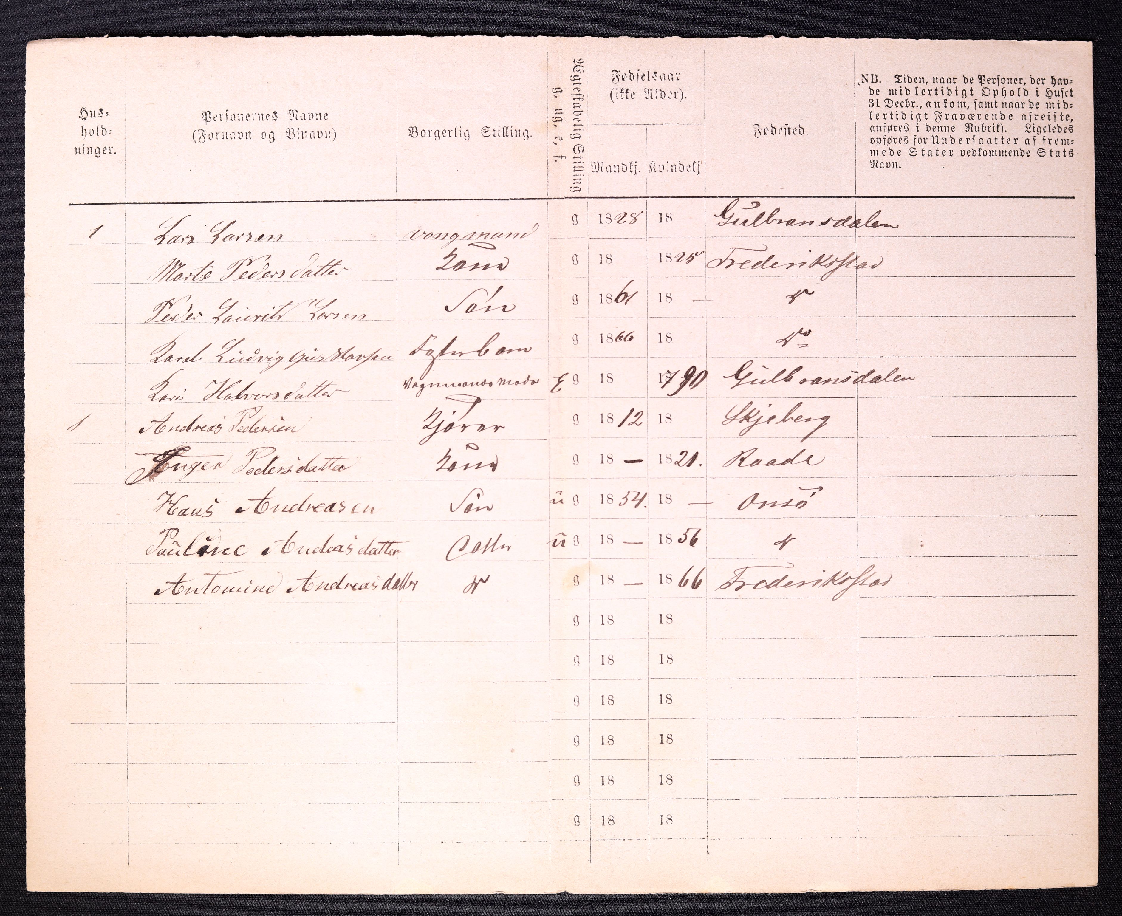 RA, 1870 census for 0103 Fredrikstad, 1870, p. 1046