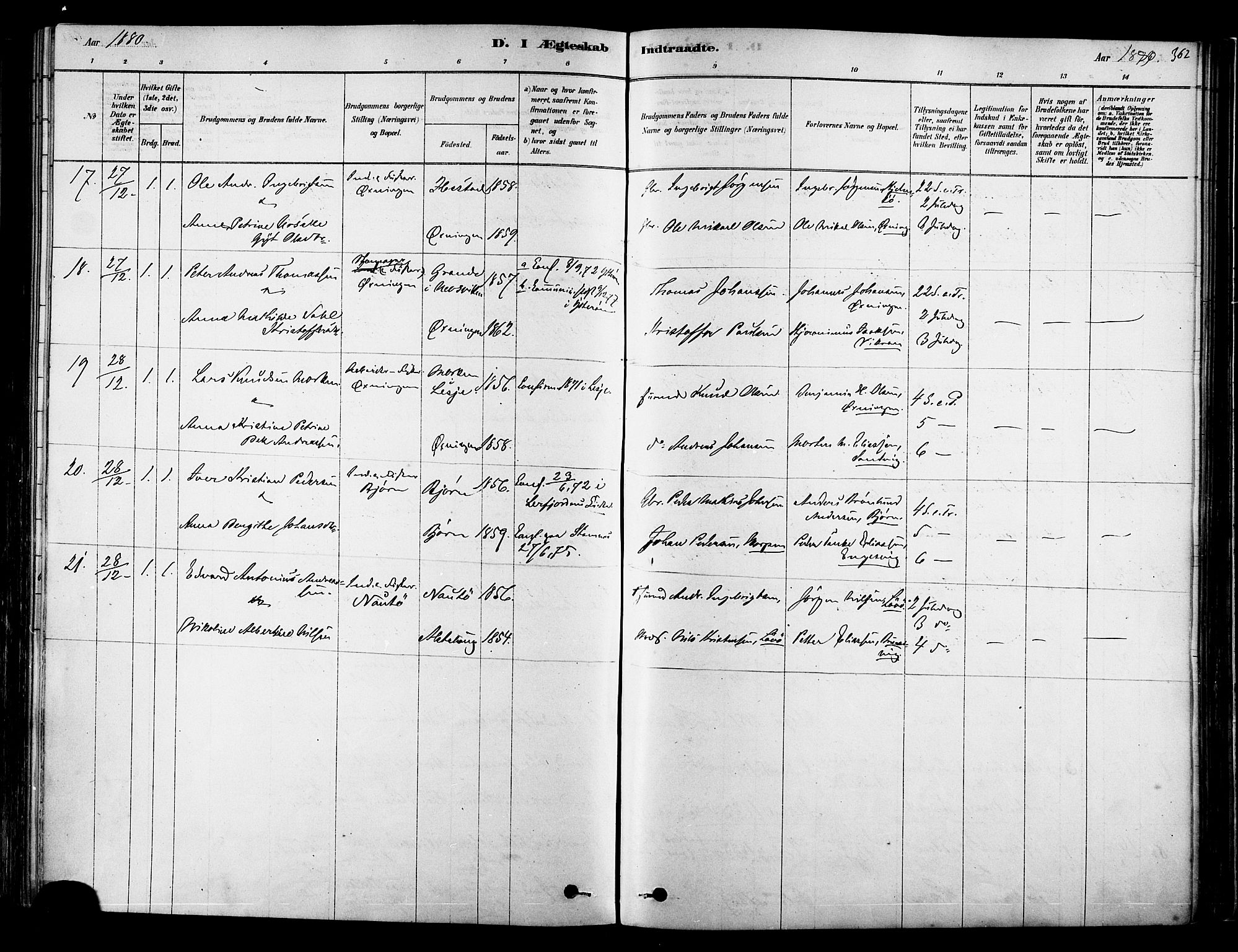 Ministerialprotokoller, klokkerbøker og fødselsregistre - Nordland, AV/SAT-A-1459/834/L0507: Parish register (official) no. 834A05, 1878-1892, p. 362