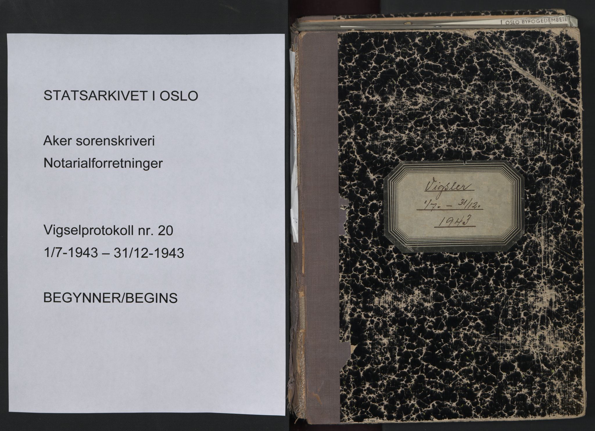 Aker sorenskriveri, SAO/A-10895/L/Lc/Lcb/L0020: Vigselprotokoll, 1943