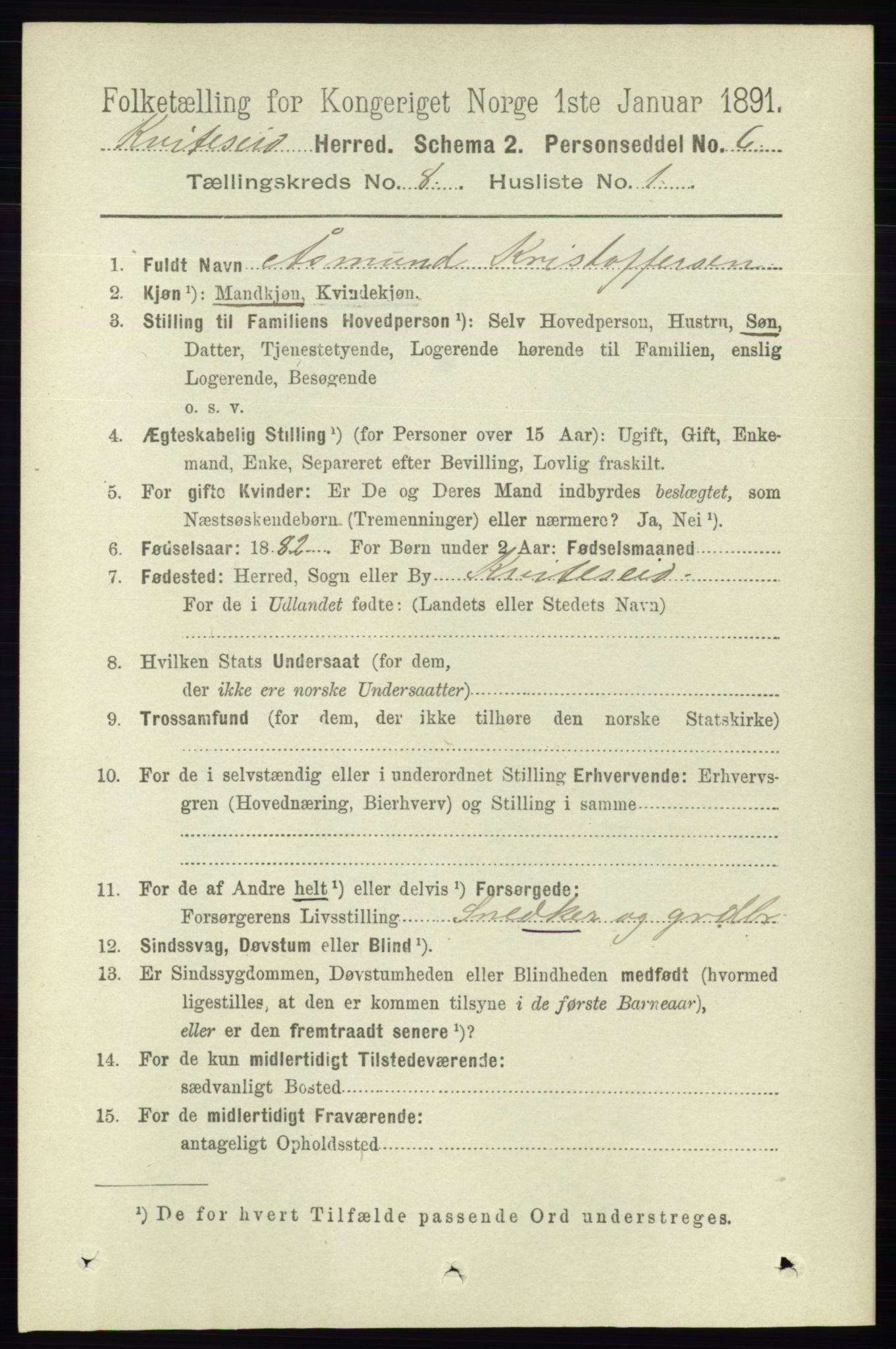 RA, 1891 census for 0829 Kviteseid, 1891, p. 1609