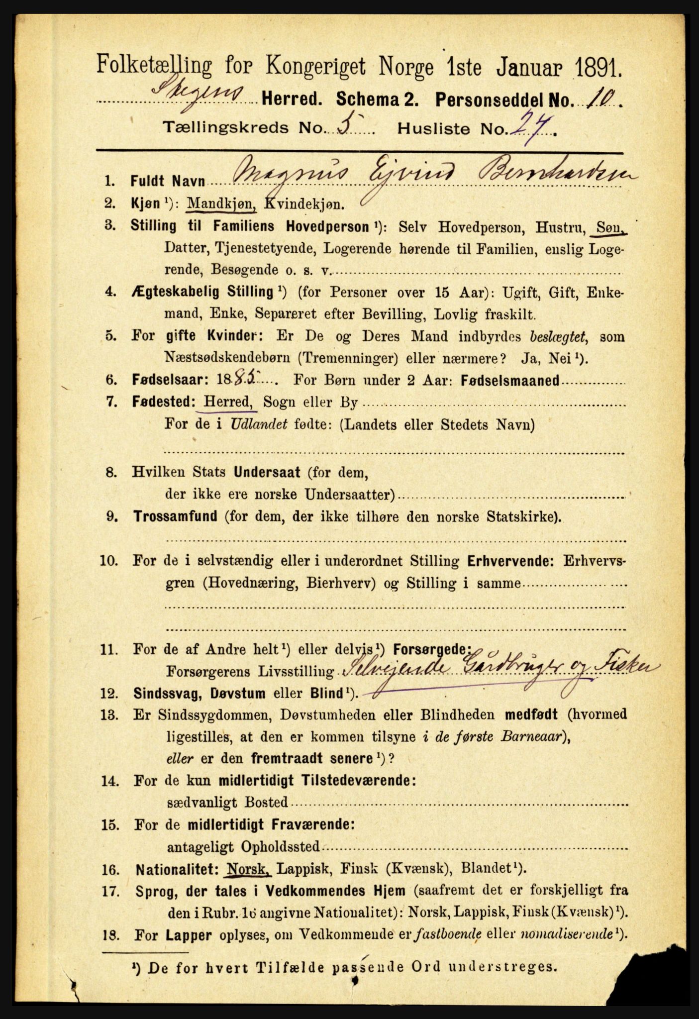 RA, 1891 census for 1848 Steigen, 1891, p. 1984