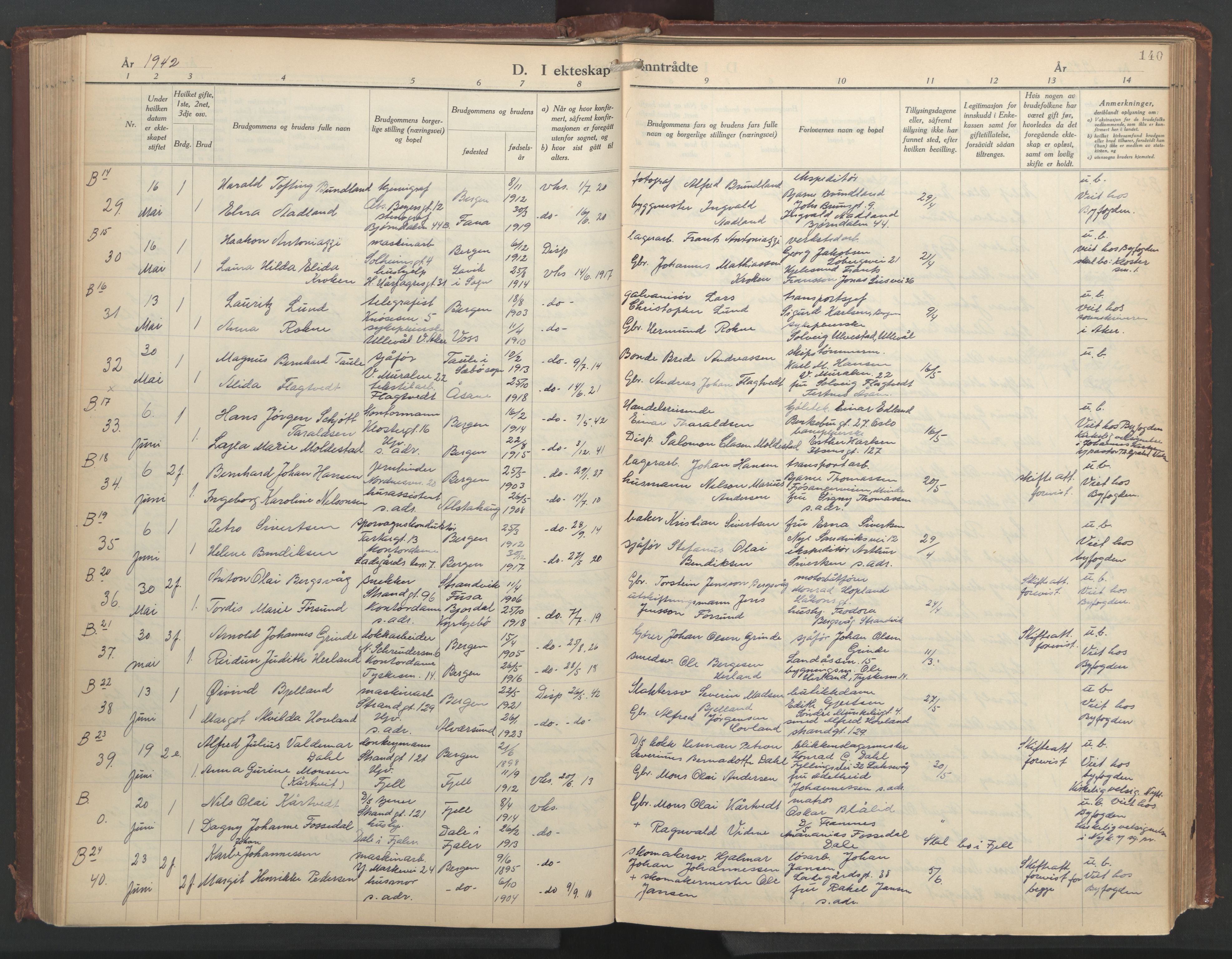 Nykirken Sokneprestembete, SAB/A-77101/H/Hab: Parish register (copy) no. D 7, 1933-1964, p. 139b-140a
