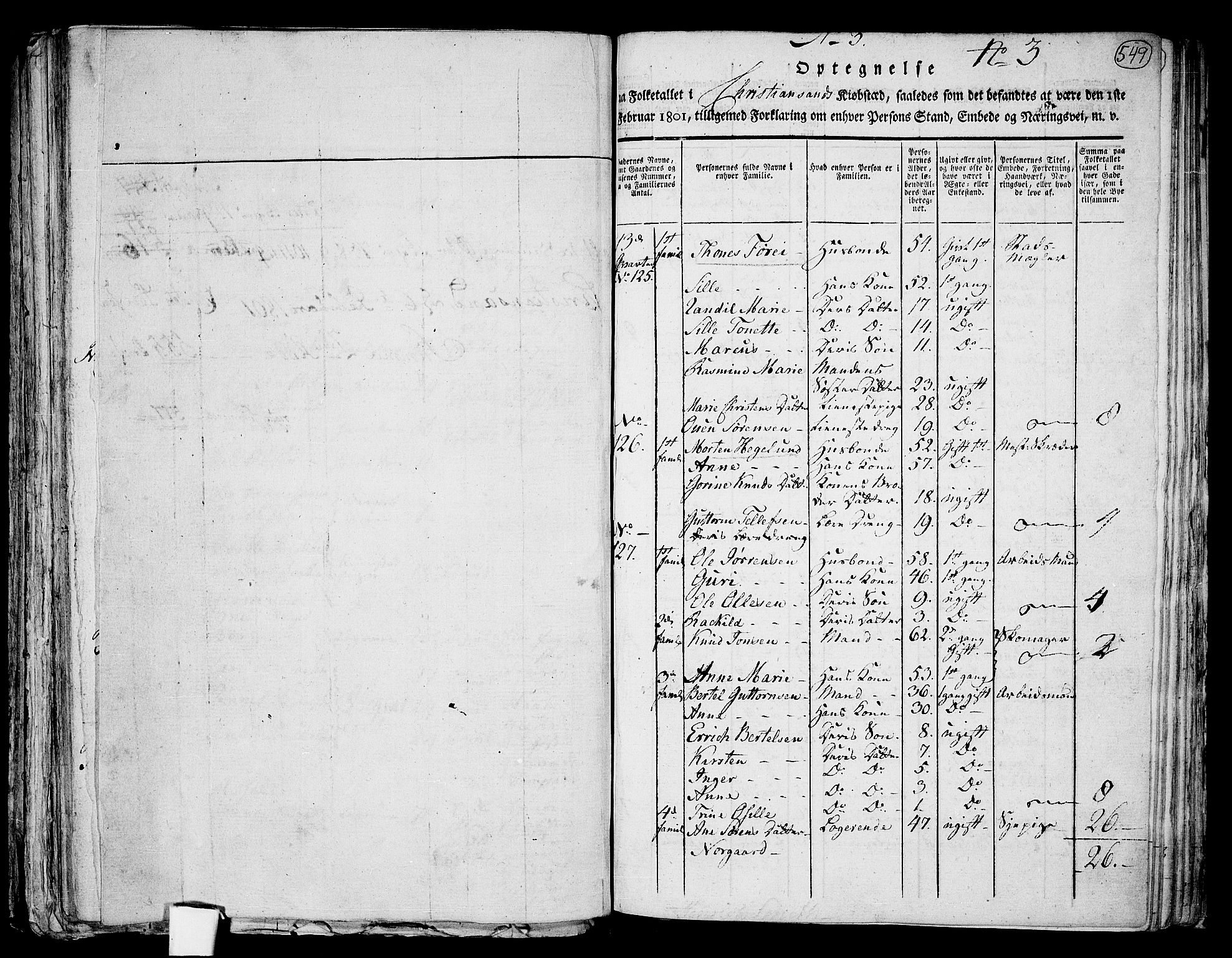 RA, 1801 census for 1001P Kristiansand, 1801, p. 548b-549a