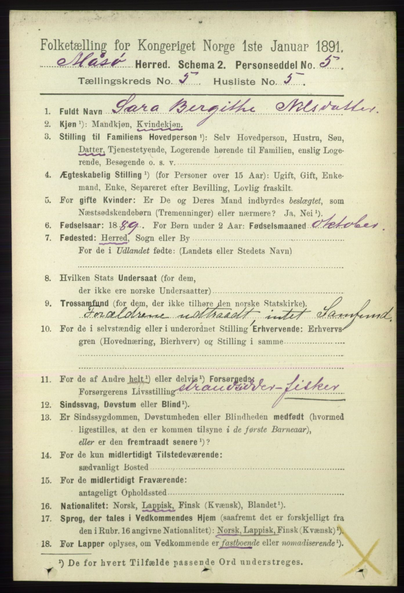 RA, 1891 census for 2018 Måsøy, 1891, p. 740