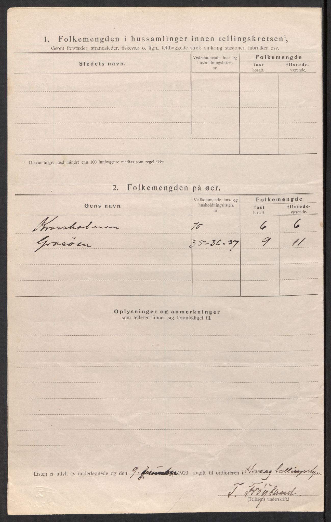 SAK, 1920 census for Høvåg, 1920, p. 14