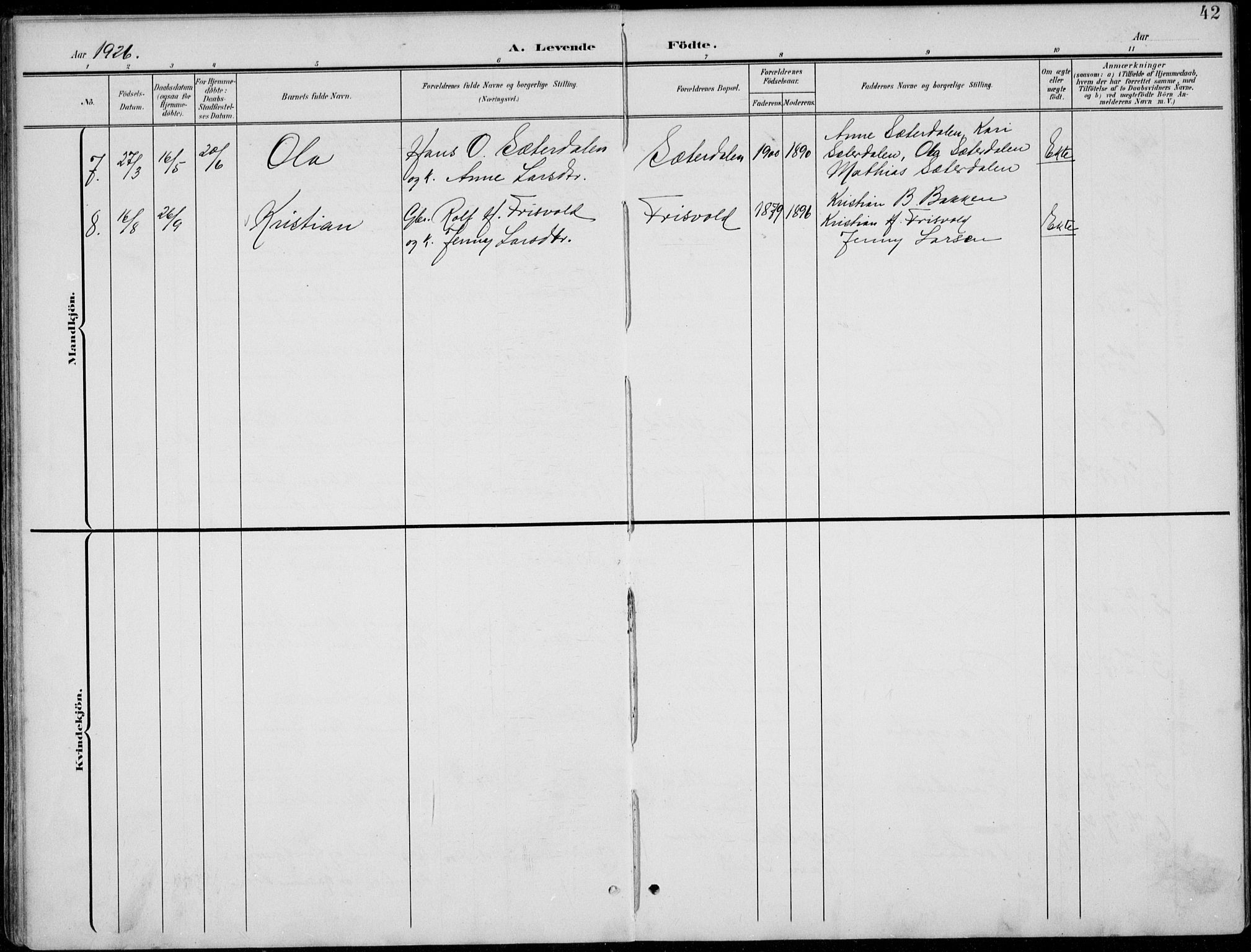 Lom prestekontor, AV/SAH-PREST-070/L/L0006: Parish register (copy) no. 6, 1901-1939, p. 42