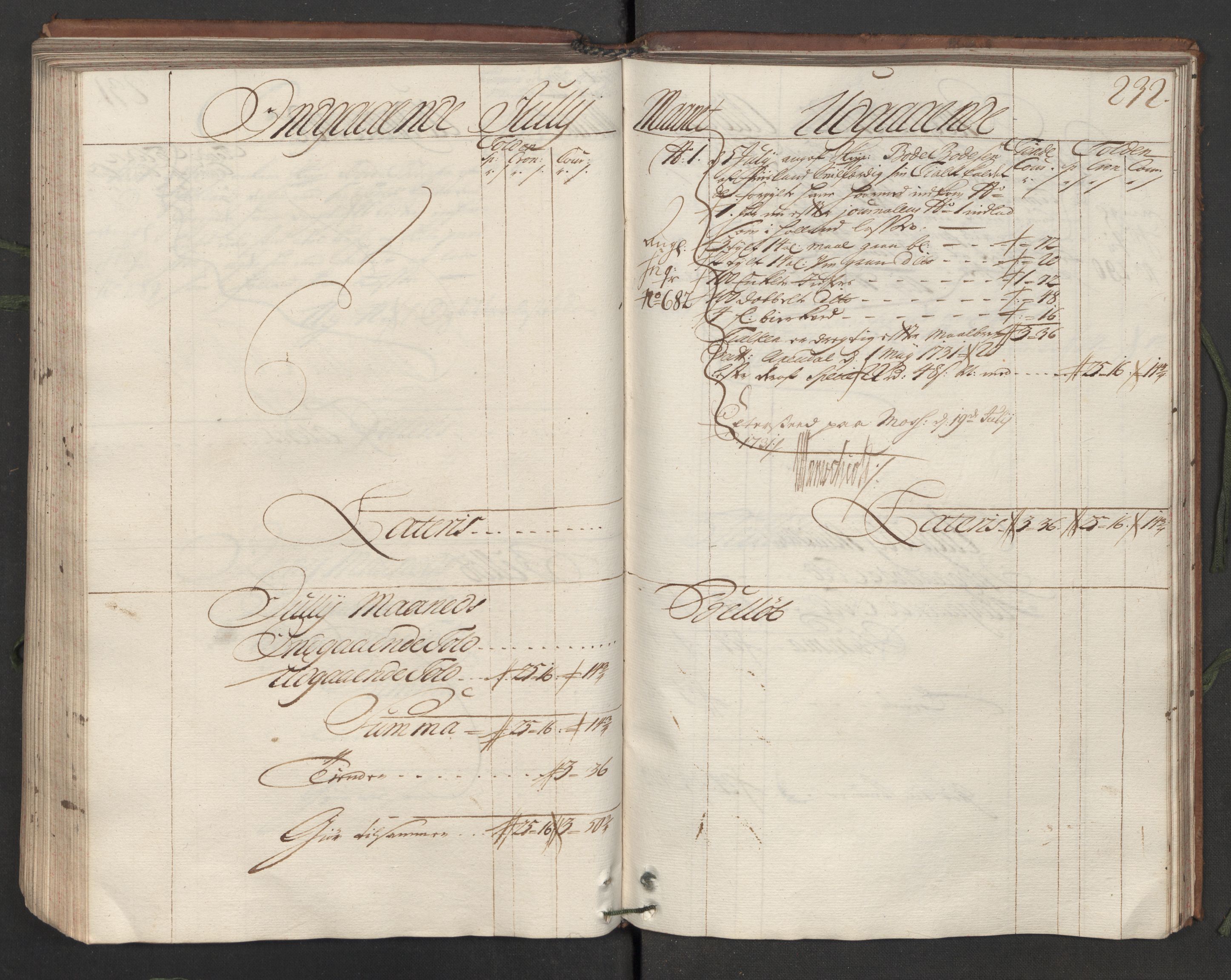 Generaltollkammeret, tollregnskaper, AV/RA-EA-5490/R05/L0012/0001: Tollregnskaper Moss, Son, Krokstad / Hovedtollbok, 1731, p. 231b-232a