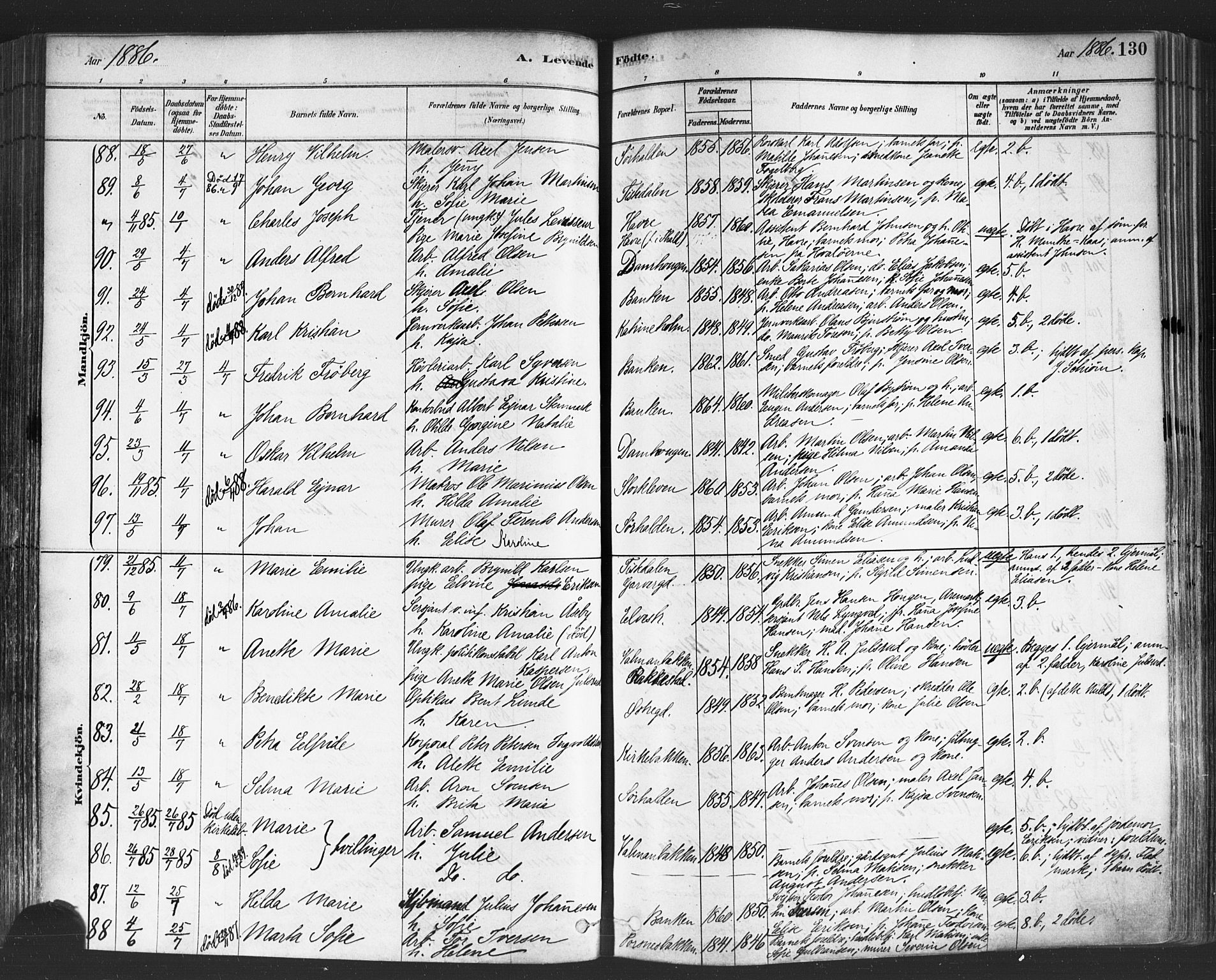 Halden prestekontor Kirkebøker, AV/SAO-A-10909/F/Fa/L0011: Parish register (official) no. I 11, 1878-1889, p. 130