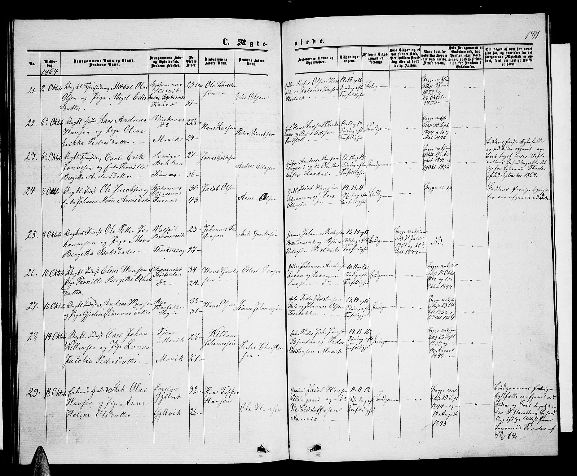 Ministerialprotokoller, klokkerbøker og fødselsregistre - Nordland, AV/SAT-A-1459/853/L0775: Parish register (copy) no. 853C03, 1859-1877, p. 187