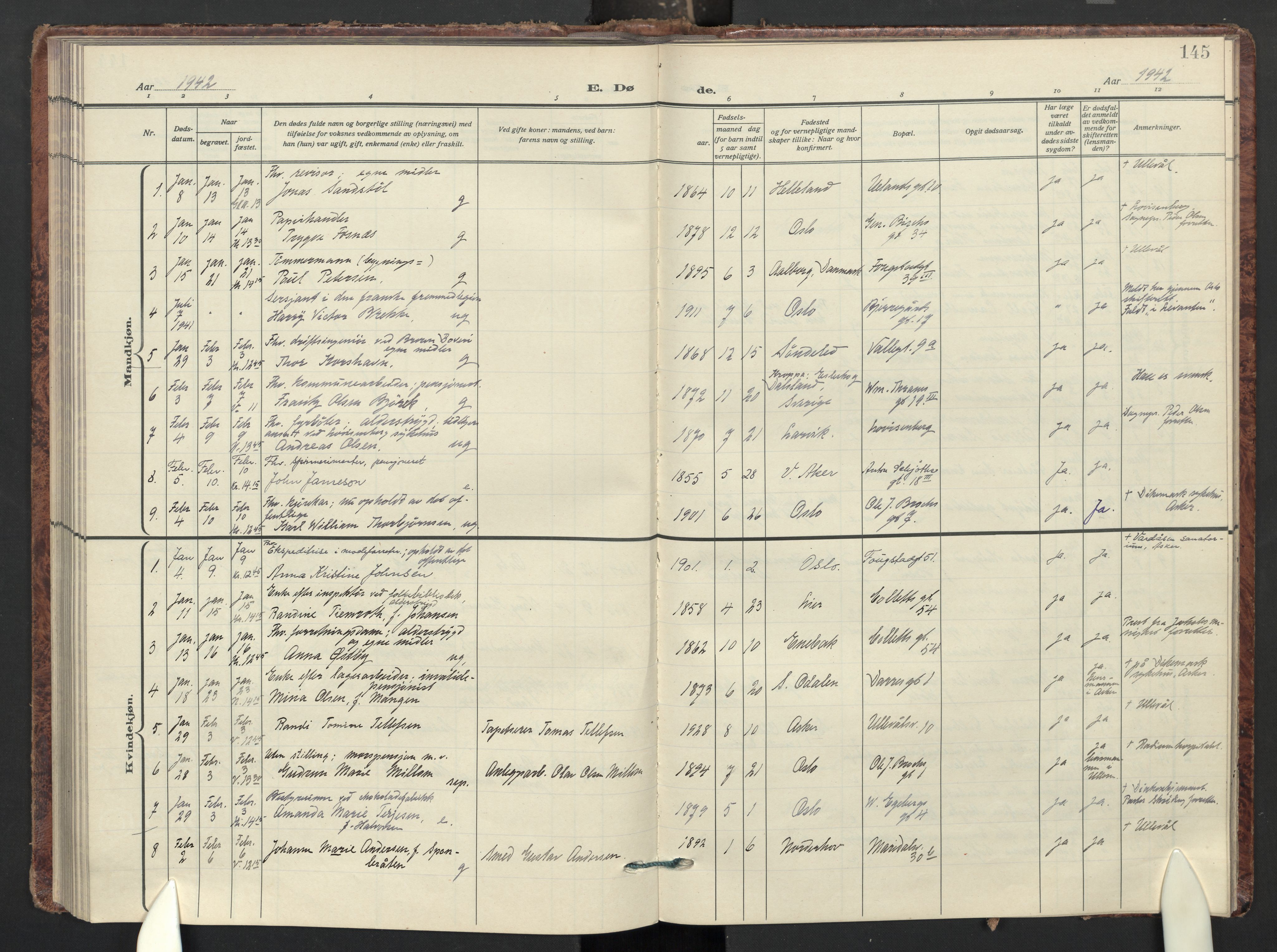 Gamle Aker prestekontor Kirkebøker, AV/SAO-A-10617a/F/L0020: Parish register (official) no. 20, 1931-1947, p. 145