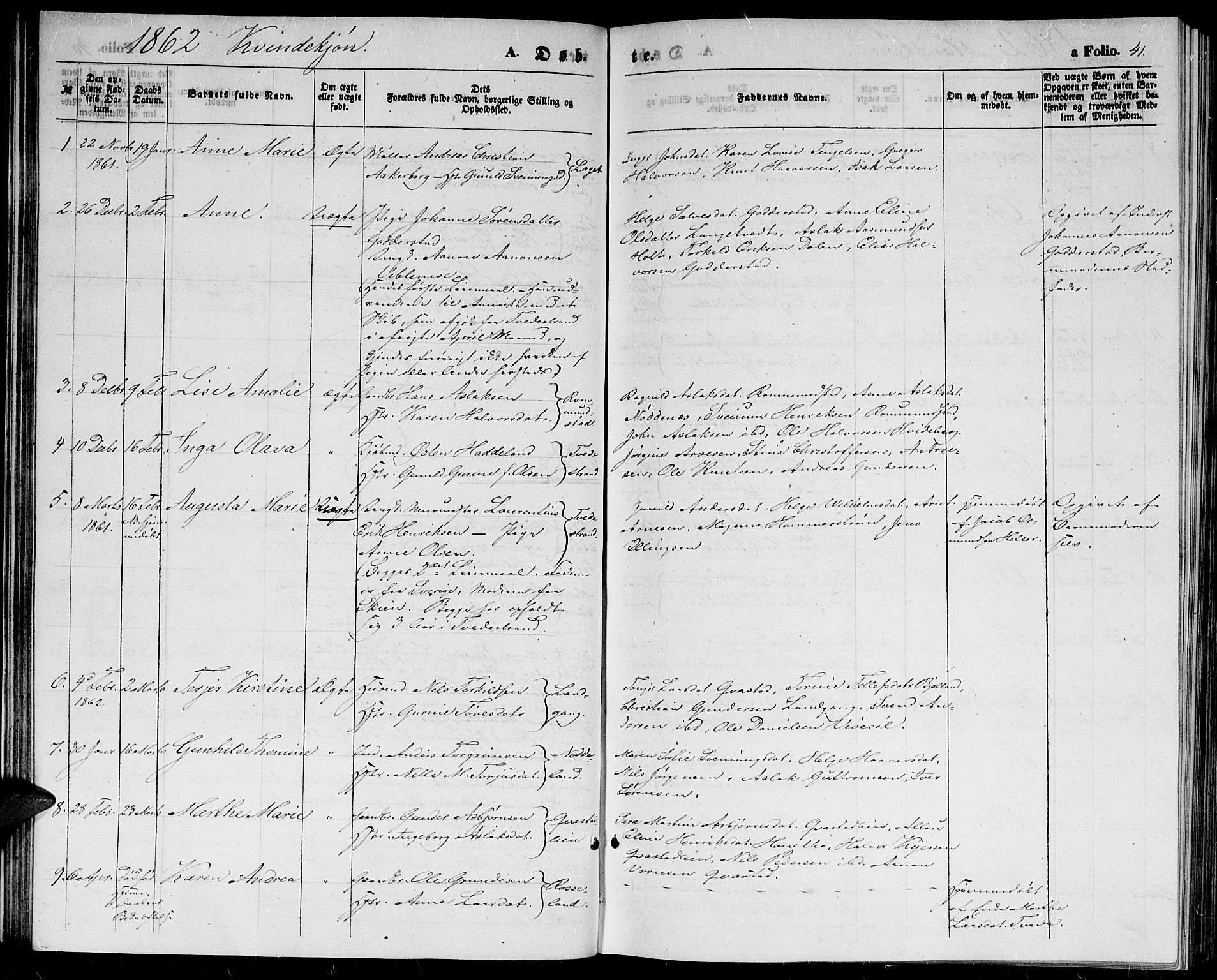 Holt sokneprestkontor, AV/SAK-1111-0021/F/Fb/L0008: Parish register (copy) no. B 8, 1858-1871, p. 41