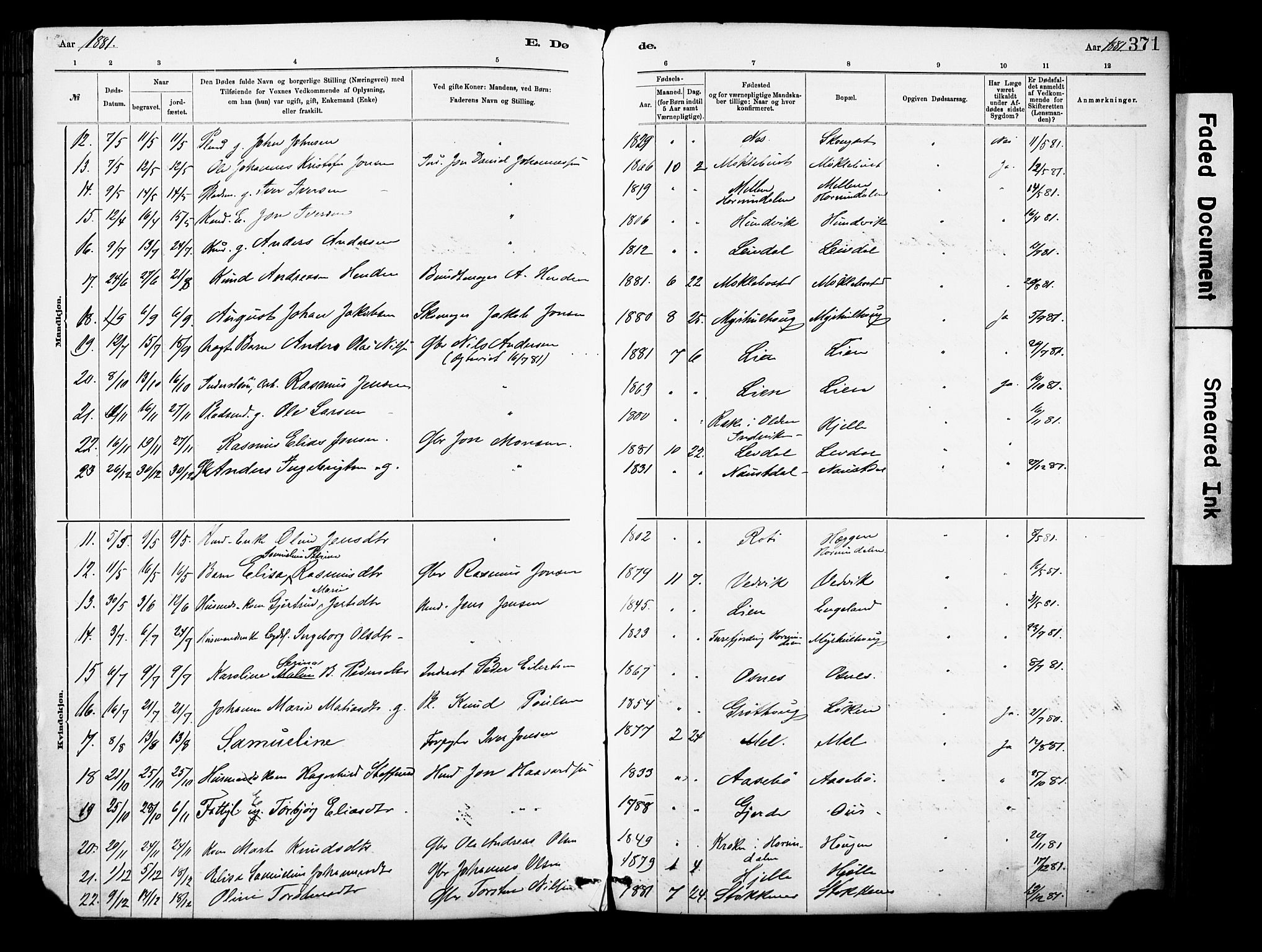 Eid sokneprestembete, AV/SAB-A-82301/H/Haa/Haab/L0001: Parish register (official) no. B 1, 1879-1906, p. 371