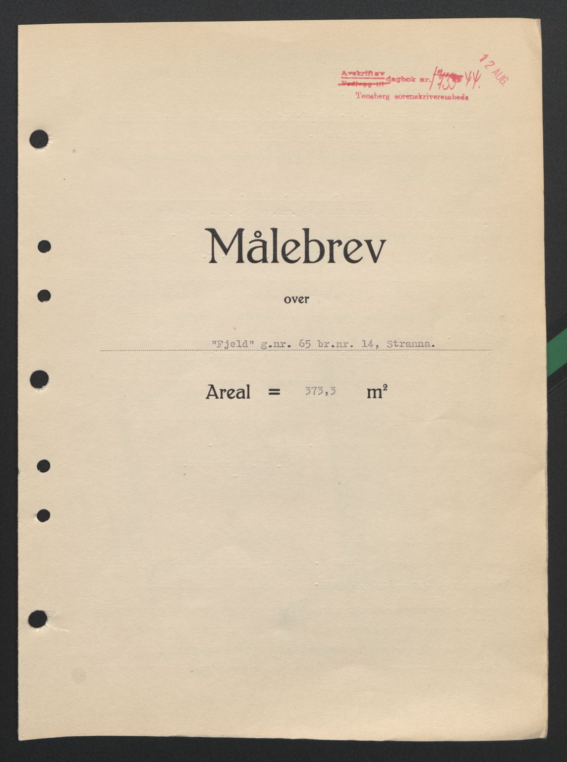 Tønsberg sorenskriveri, AV/SAKO-A-130/G/Ga/Gaa/L0015: Mortgage book no. A15, 1944-1944, Diary no: : 1733/1944