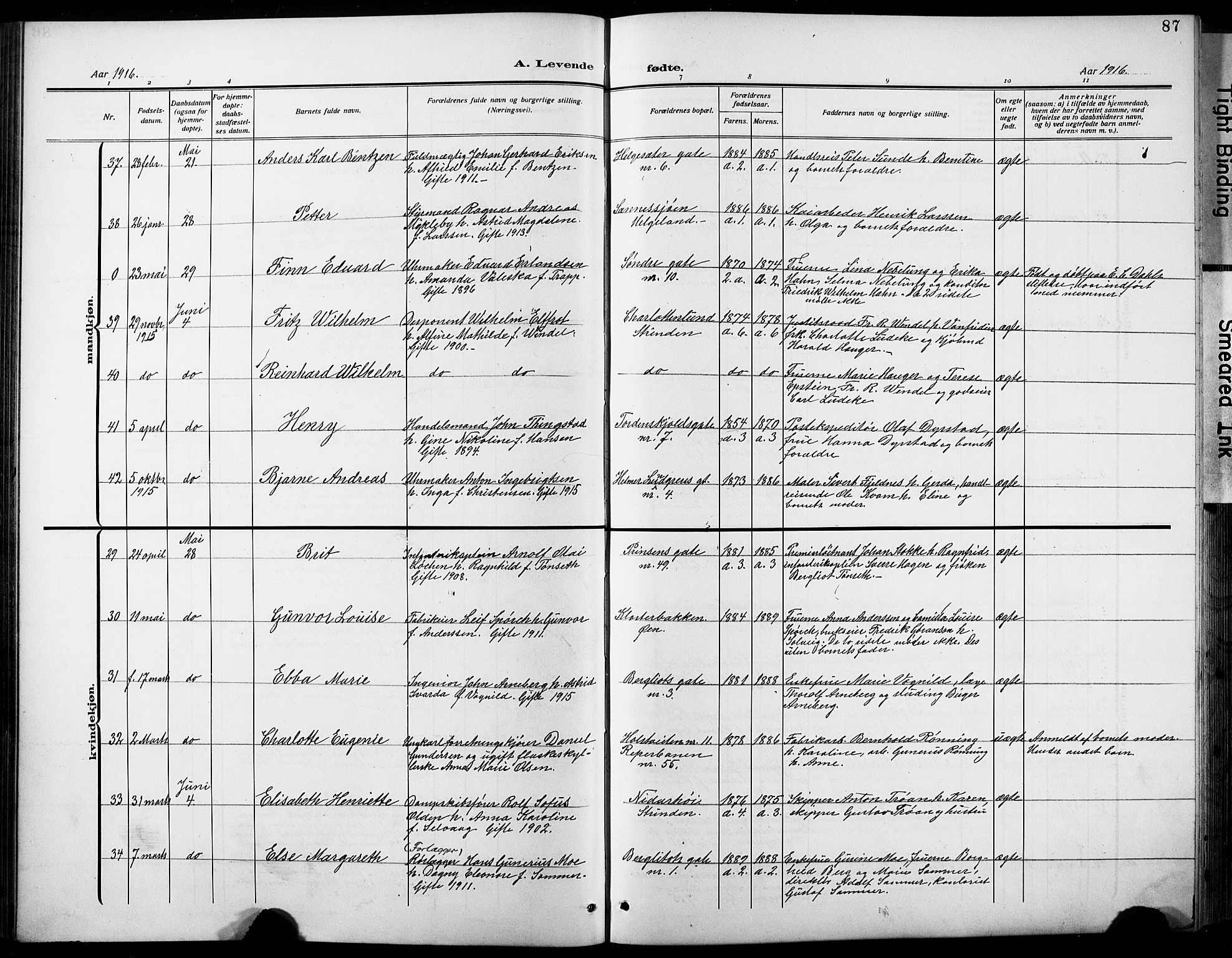 Ministerialprotokoller, klokkerbøker og fødselsregistre - Sør-Trøndelag, SAT/A-1456/601/L0096: Parish register (copy) no. 601C14, 1911-1931, p. 87