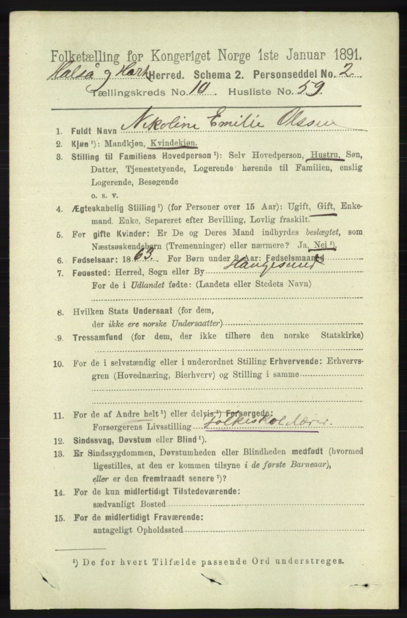 RA, 1891 census for 1019 Halse og Harkmark, 1891, p. 4131