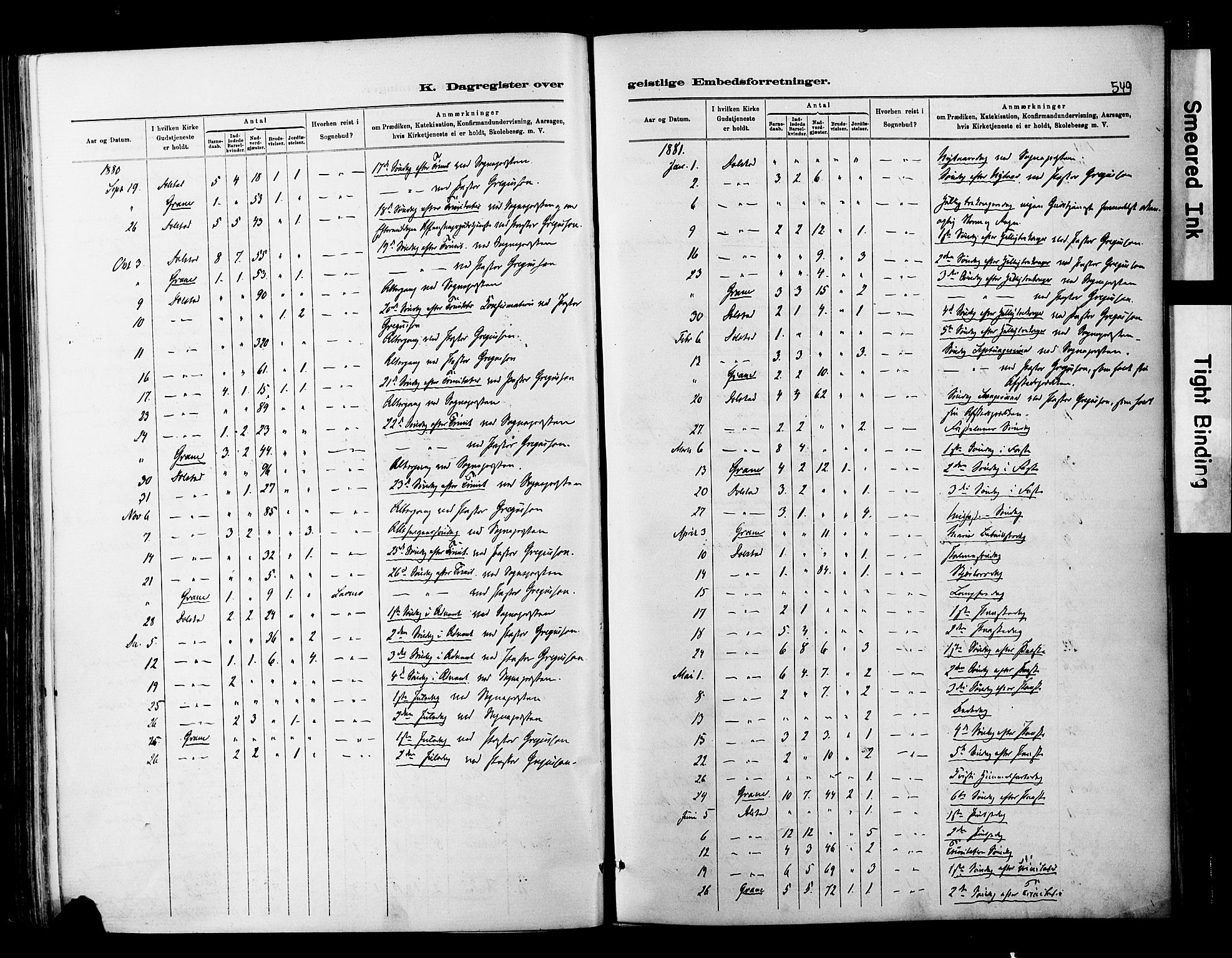 Ministerialprotokoller, klokkerbøker og fødselsregistre - Nordland, AV/SAT-A-1459/820/L0295: Parish register (official) no. 820A16, 1880-1896, p. 549