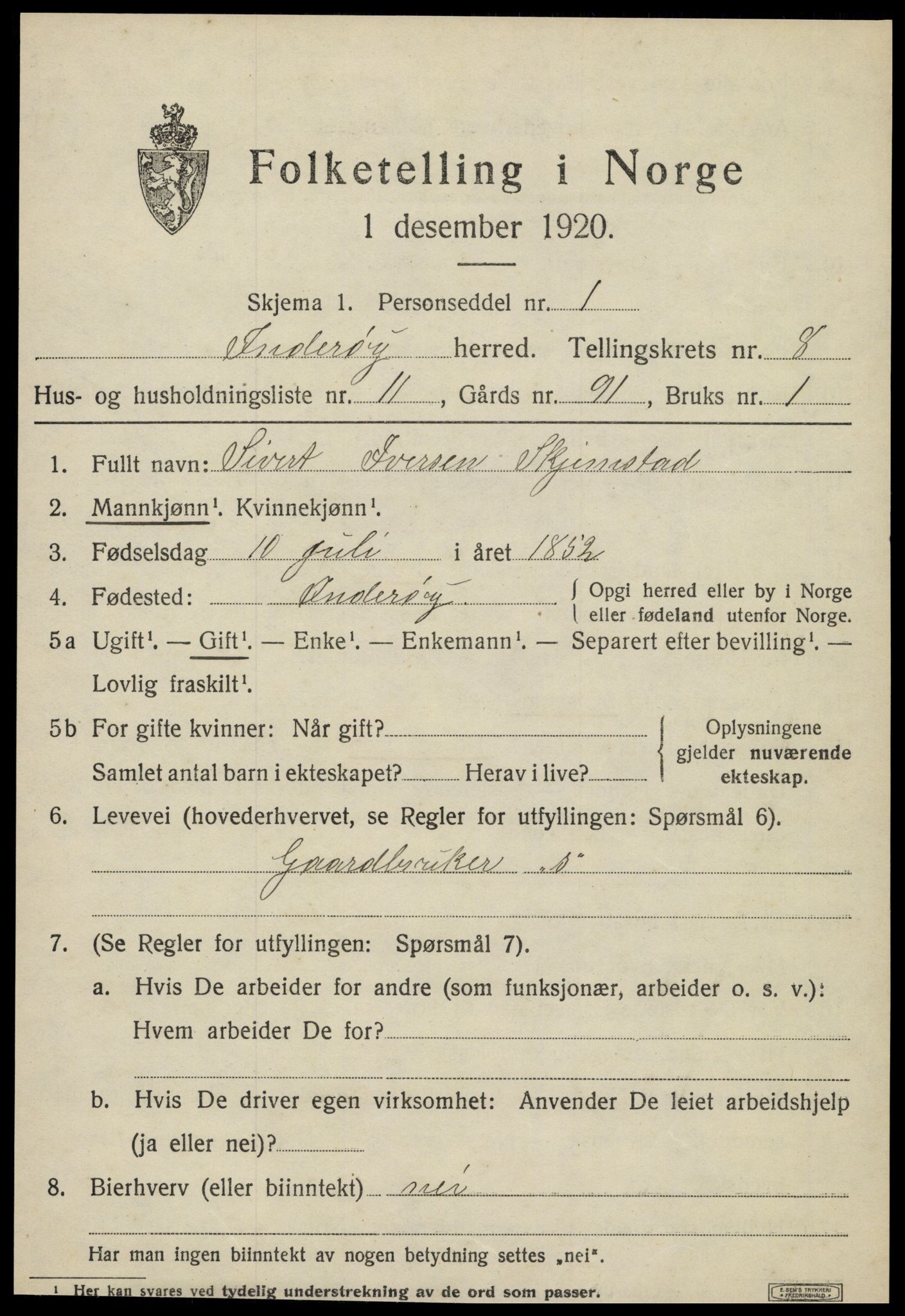 SAT, 1920 census for Inderøy, 1920, p. 5707