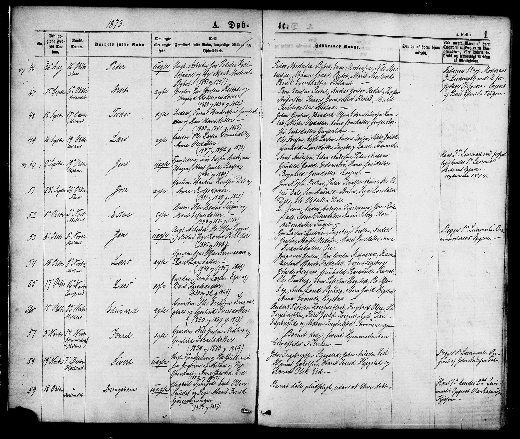Ministerialprotokoller, klokkerbøker og fødselsregistre - Sør-Trøndelag, AV/SAT-A-1456/691/L1079: Parish register (official) no. 691A11, 1873-1886, p. 1