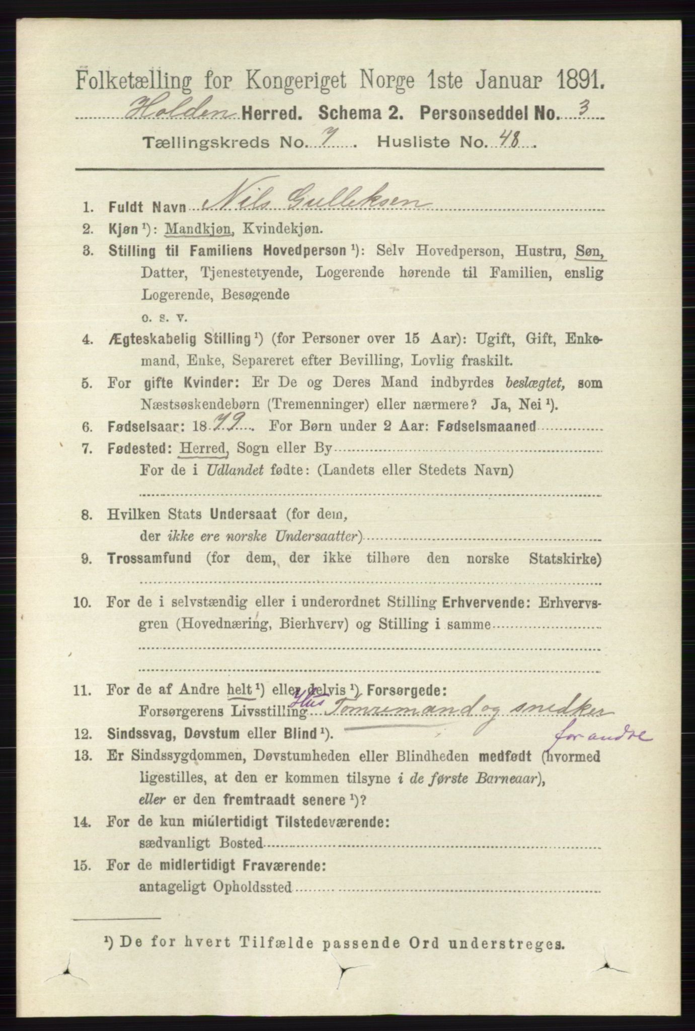 RA, 1891 census for 0819 Holla, 1891, p. 3561