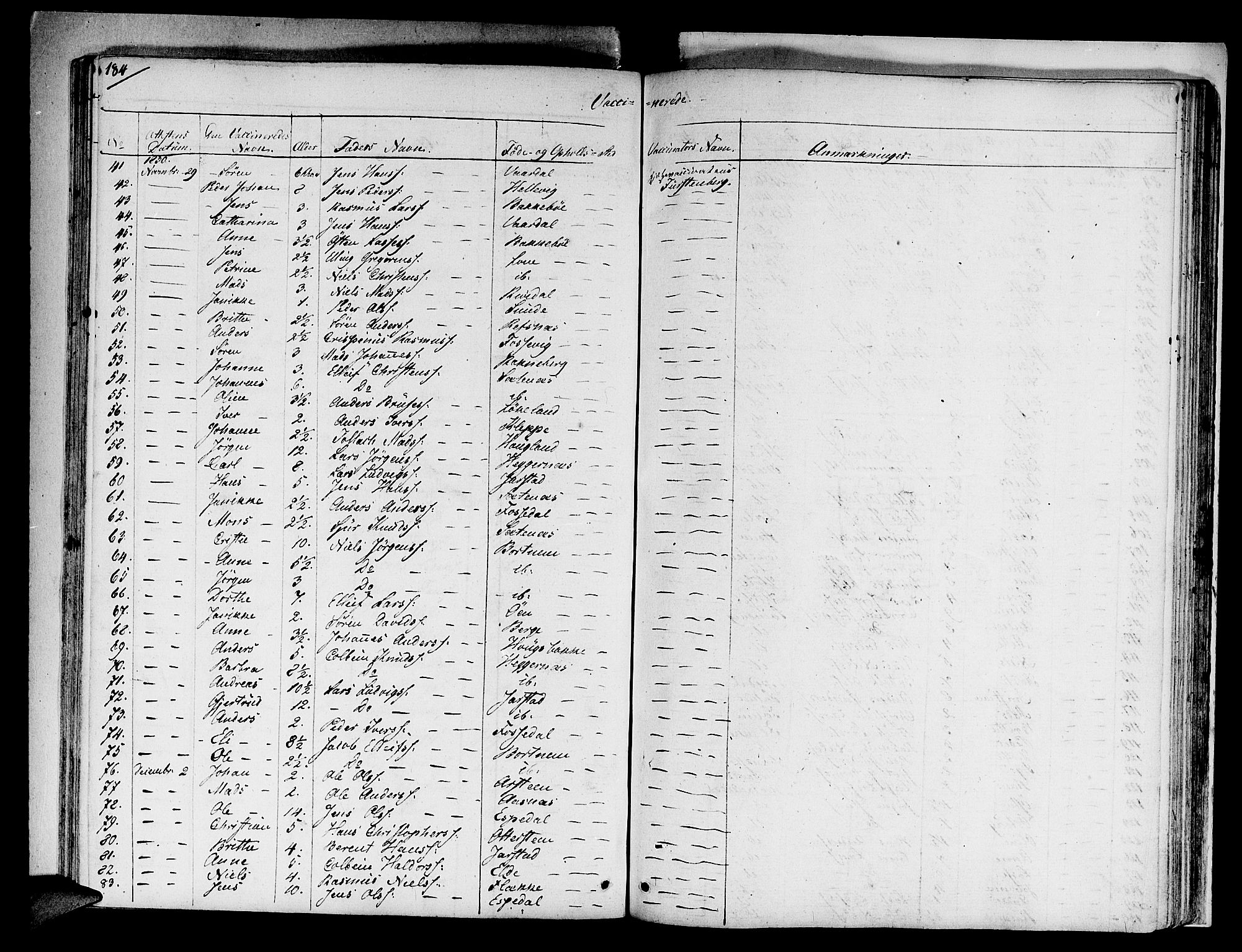 Fjaler sokneprestembete, AV/SAB-A-79801/H/Haa/Haaa/L0005: Parish register (official) no. A 5, 1821-1835, p. 184