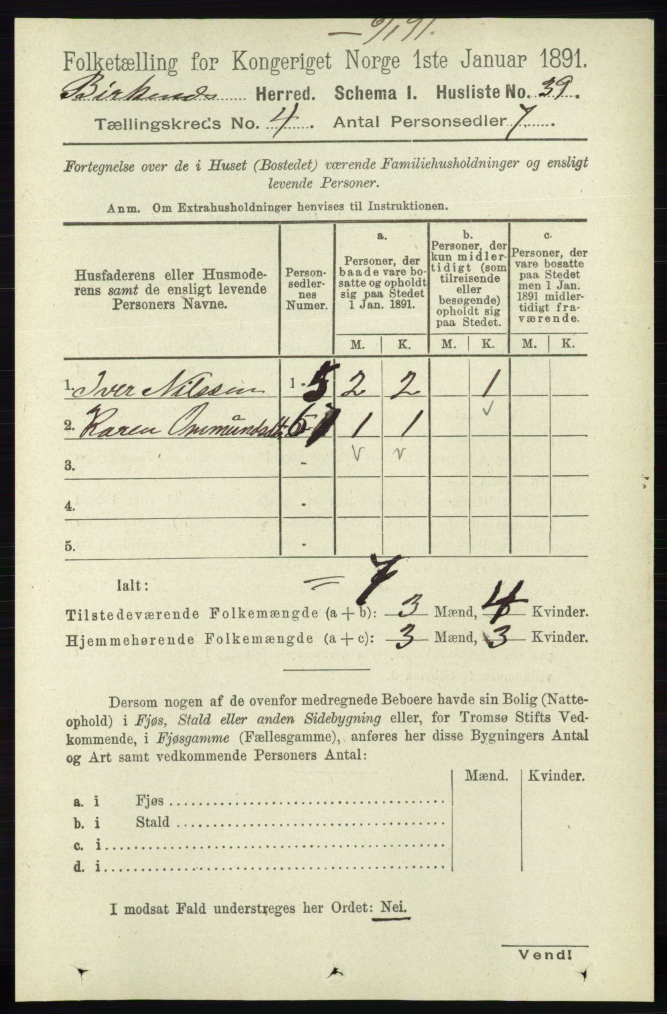 RA, 1891 Census for 0928 Birkenes, 1891, p. 1240