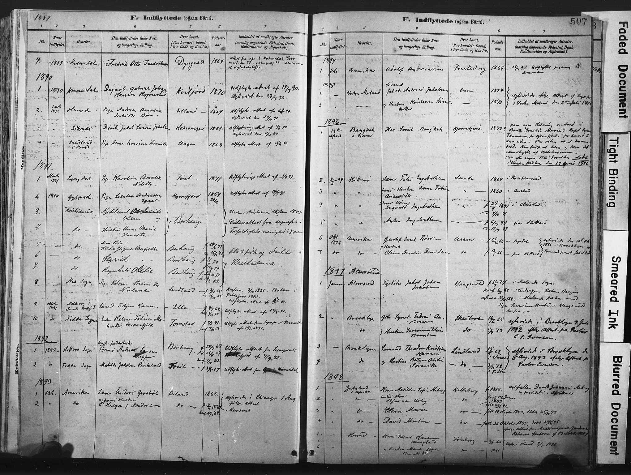 Lista sokneprestkontor, SAK/1111-0027/F/Fa/L0012: Parish register (official) no. A 12, 1879-1903, p. 507