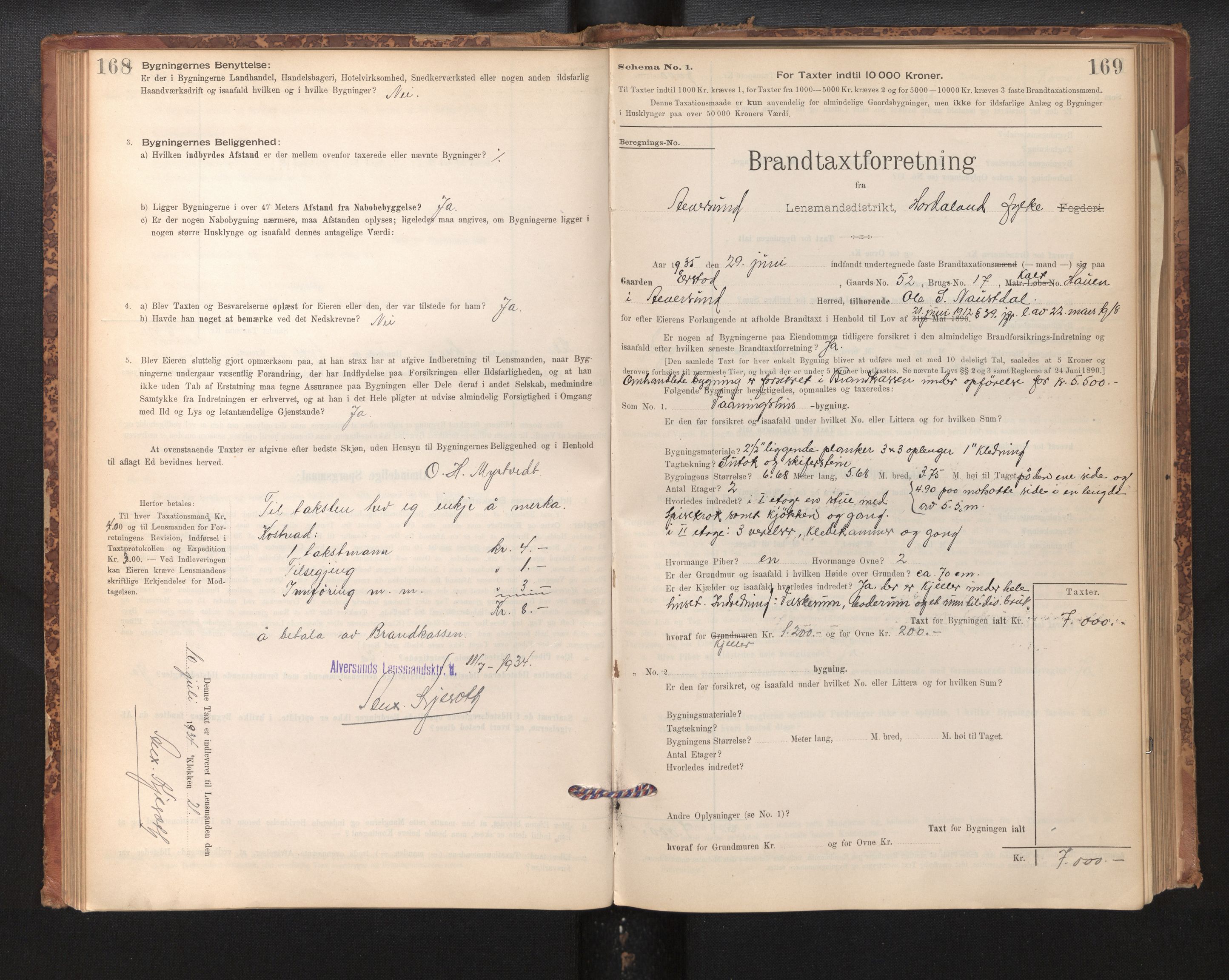 Lensmannen i Alversund, SAB/A-30701/0012/L0004: Branntakstprotokoll, skjematakst, 1894-1953, p. 168-169