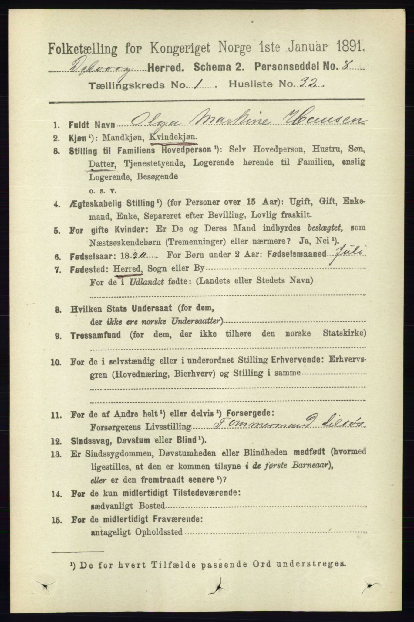 RA, 1891 census for 0915 Dypvåg, 1891, p. 302