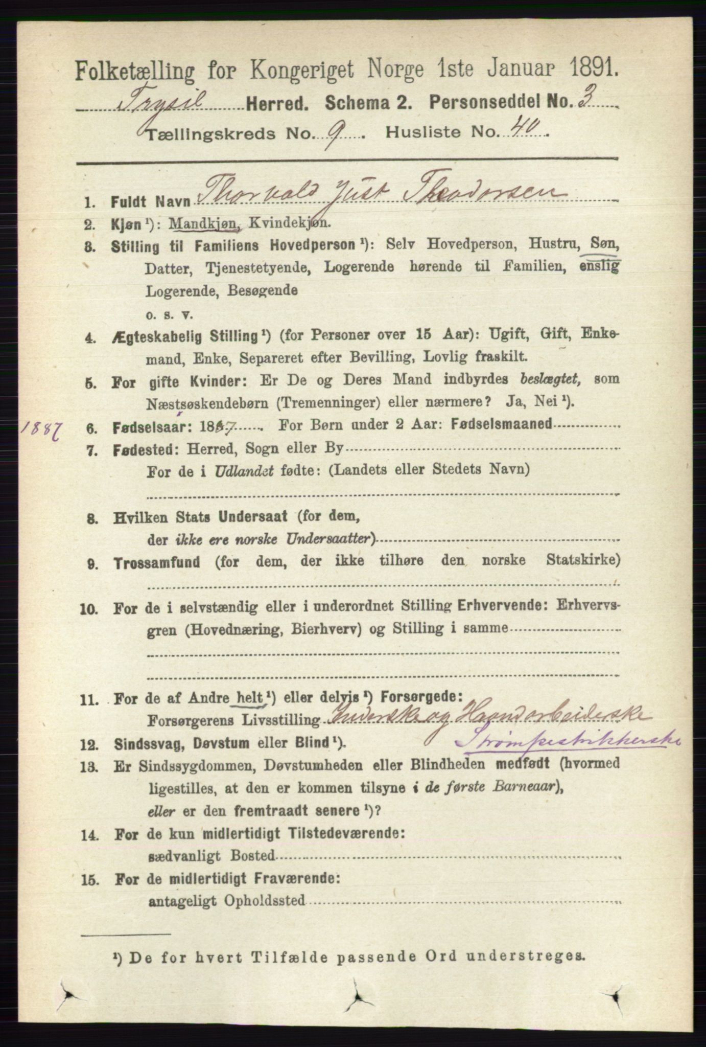 RA, 1891 census for 0428 Trysil, 1891, p. 4452