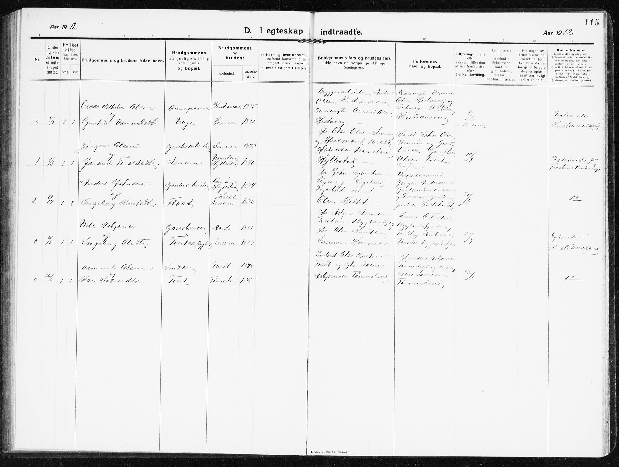 Evje sokneprestkontor, SAK/1111-0008/F/Fb/Fbb/L0003: Parish register (copy) no. B 3, 1910-1933, p. 115