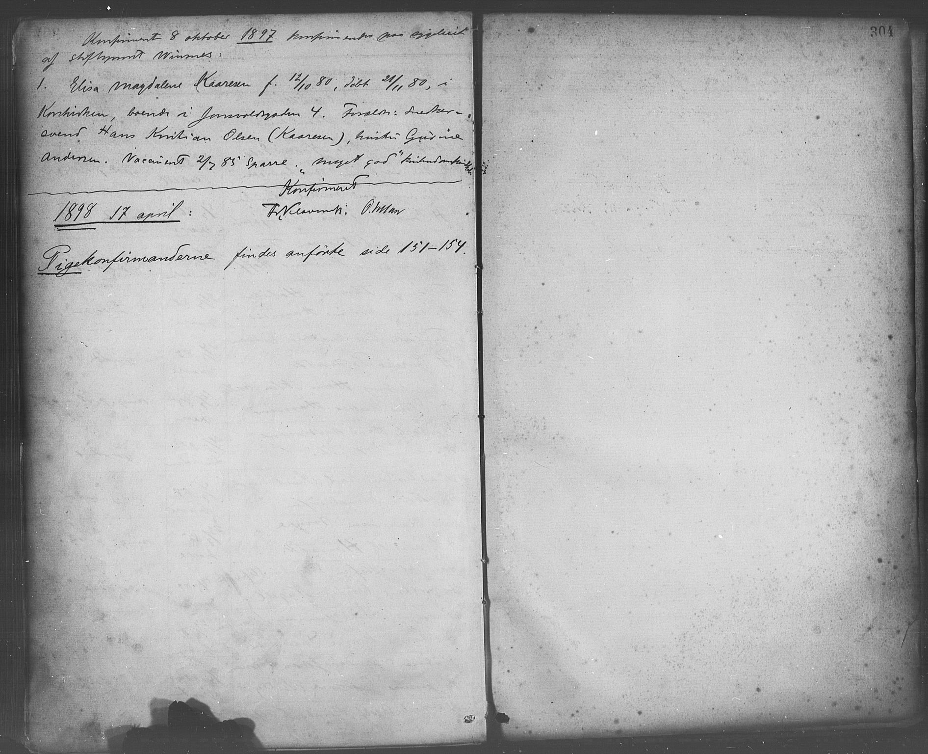 Domkirken sokneprestembete, SAB/A-74801/H/Haa/L0030: Parish register (official) no. C 5, 1880-1898, p. 304