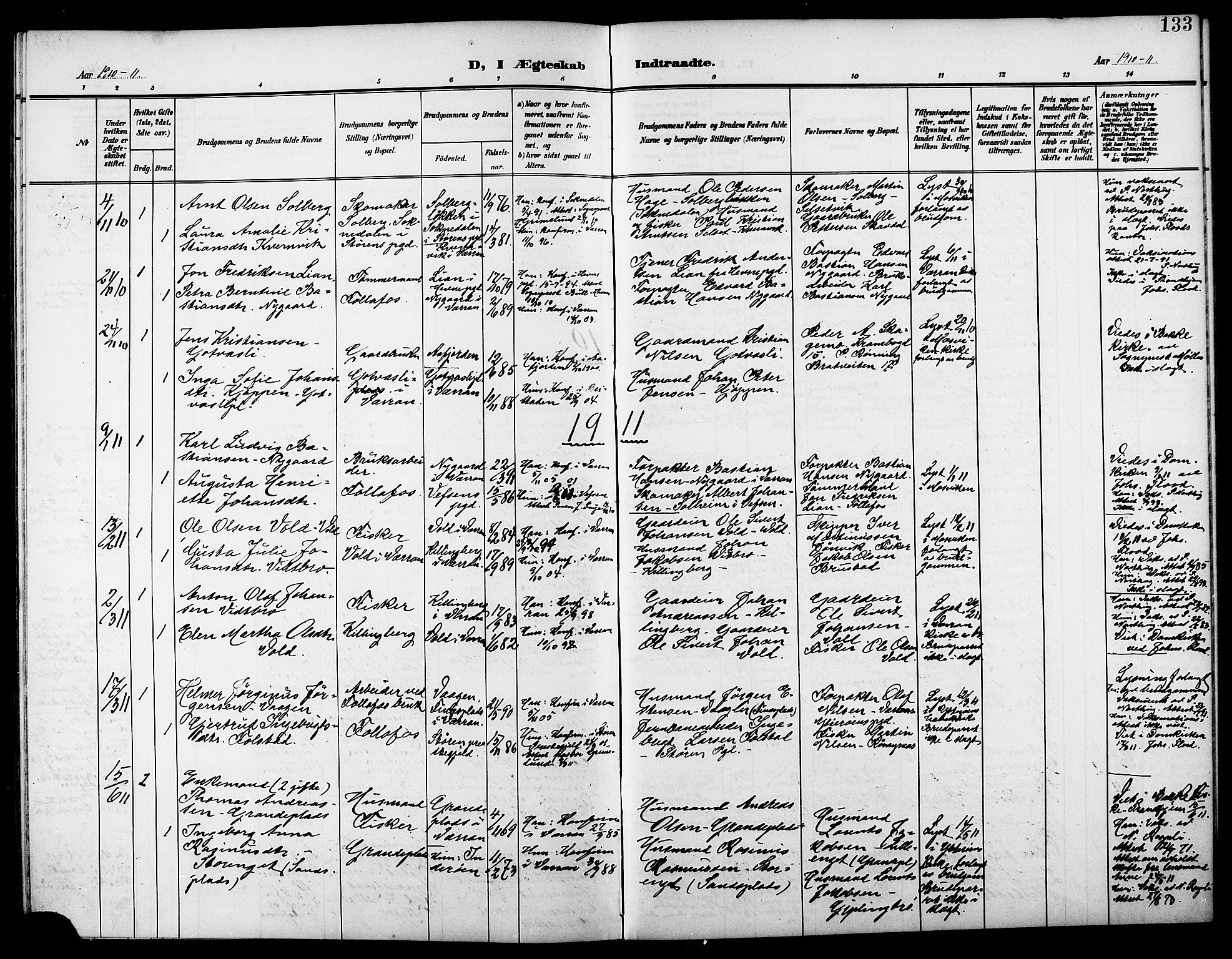 Ministerialprotokoller, klokkerbøker og fødselsregistre - Nord-Trøndelag, SAT/A-1458/744/L0424: Parish register (copy) no. 744C03, 1906-1923, p. 133