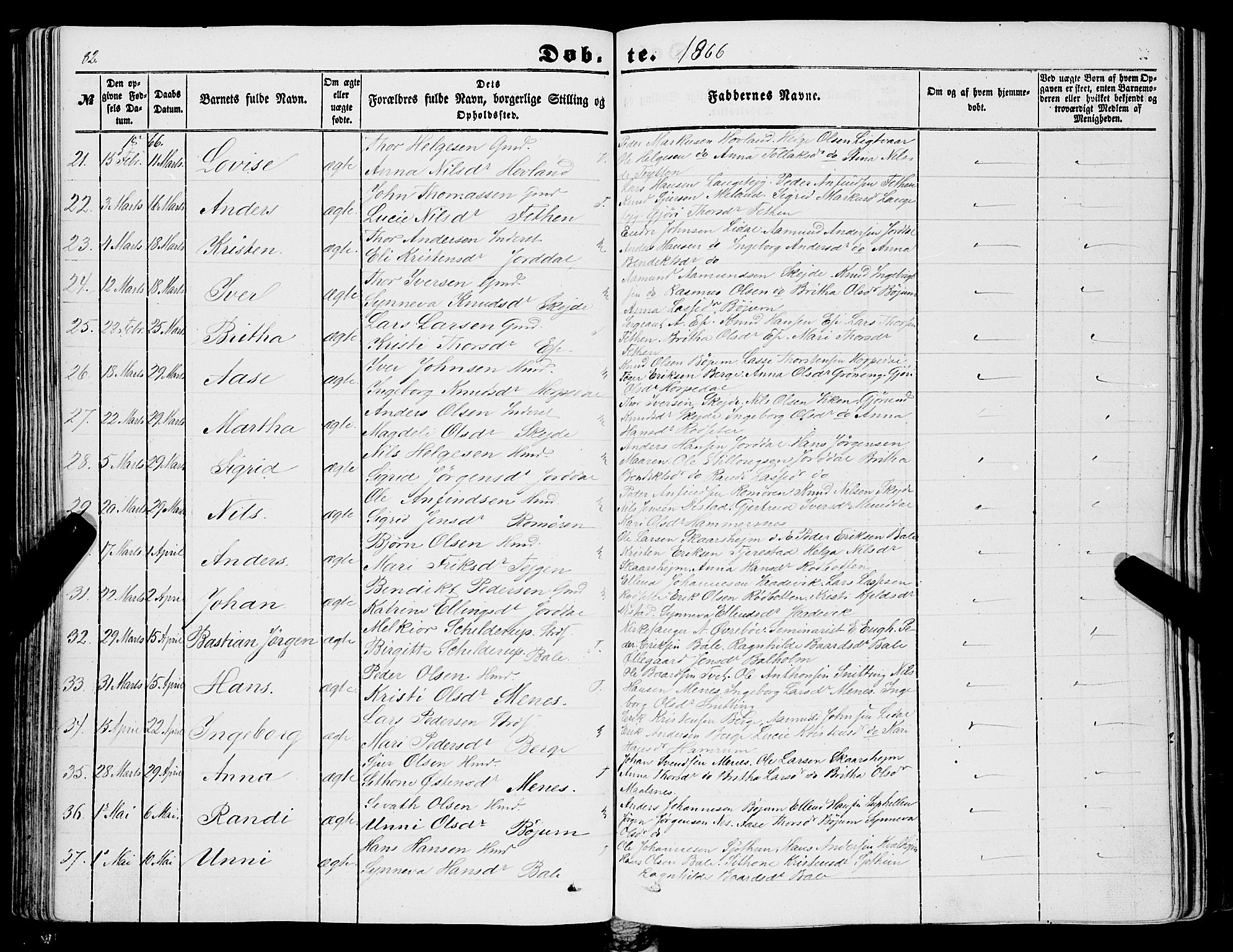 Balestrand sokneprestembete, AV/SAB-A-79601/H/Haa/Haaa/L0002: Parish register (official) no. A 2, 1847-1866, p. 82