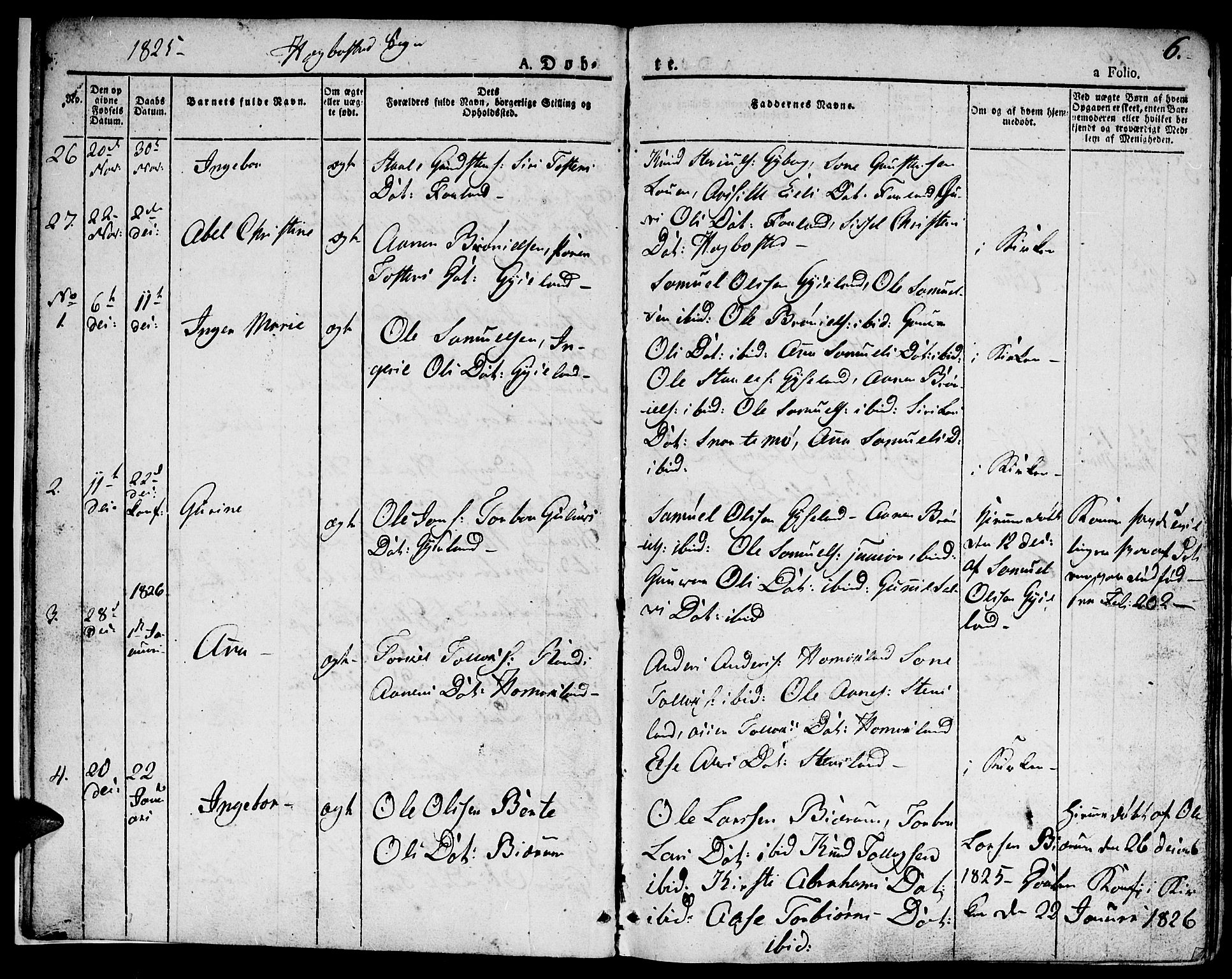 Hægebostad sokneprestkontor, SAK/1111-0024/F/Fa/Faa/L0003: Parish register (official) no. A 3 /1, 1825-1834, p. 6