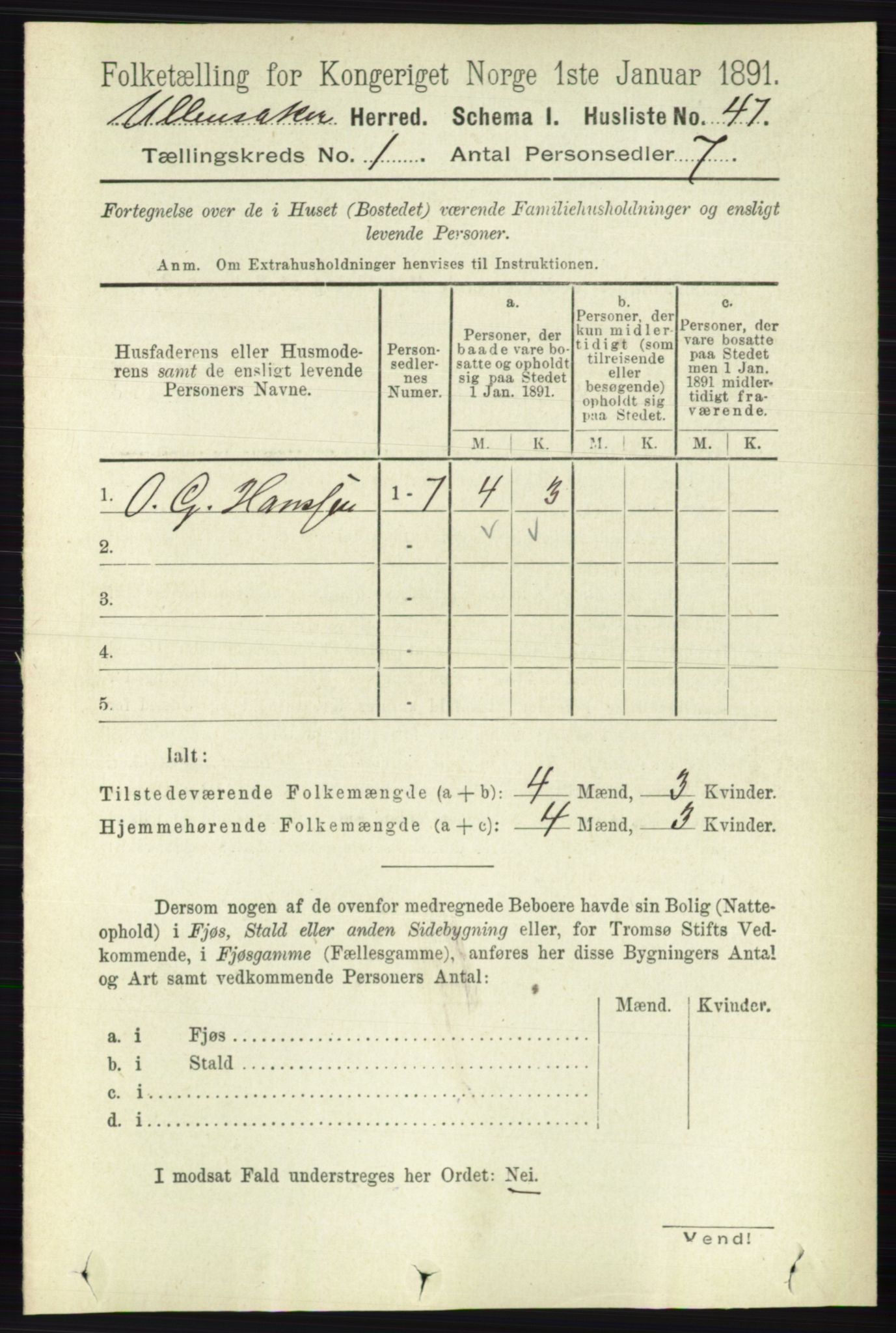 RA, 1891 census for 0235 Ullensaker, 1891, p. 84