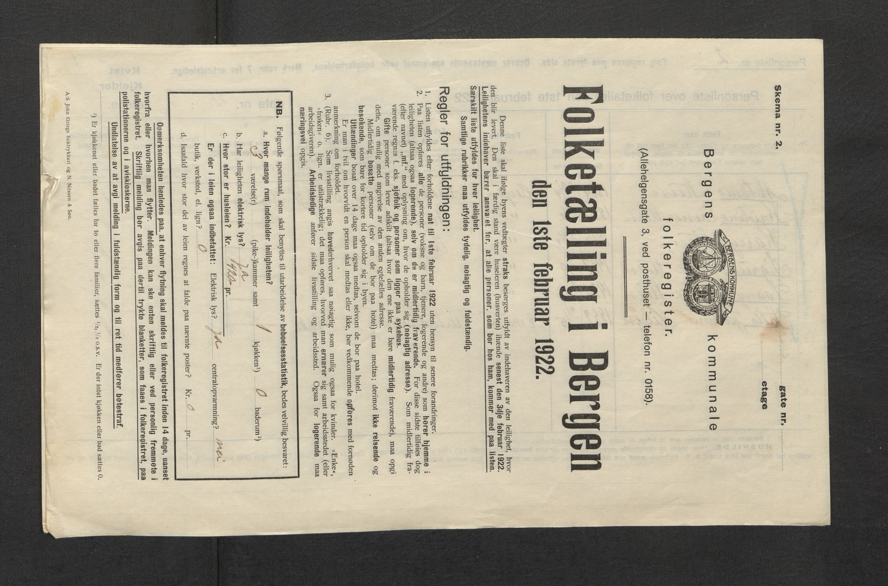 SAB, Municipal Census 1922 for Bergen, 1922, p. 4061