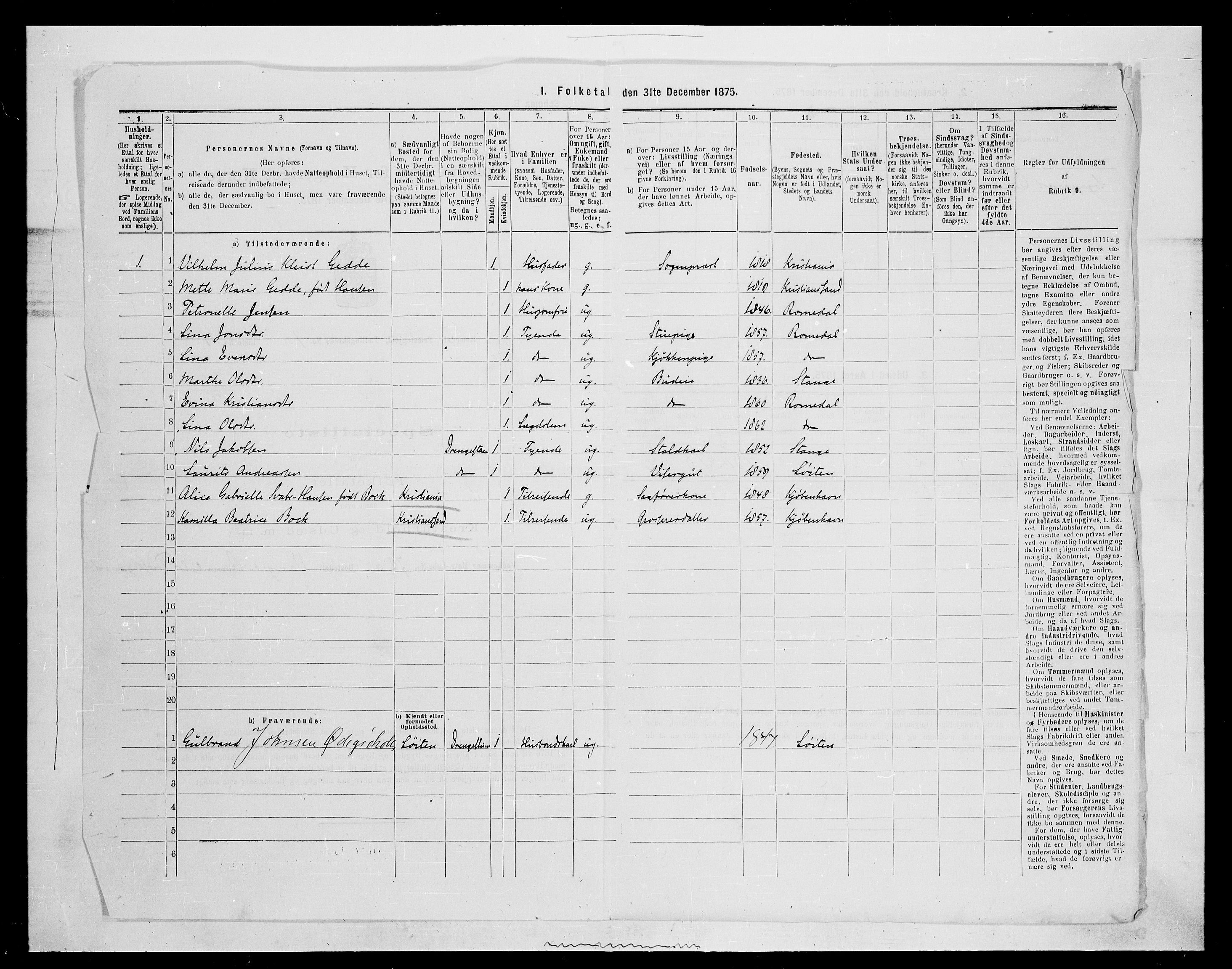 SAH, 1875 census for 0416P Romedal, 1875, p. 118