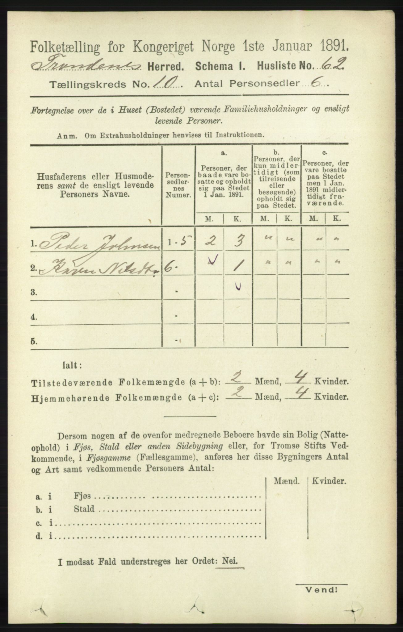 RA, 1891 census for 1914 Trondenes, 1891, p. 7495