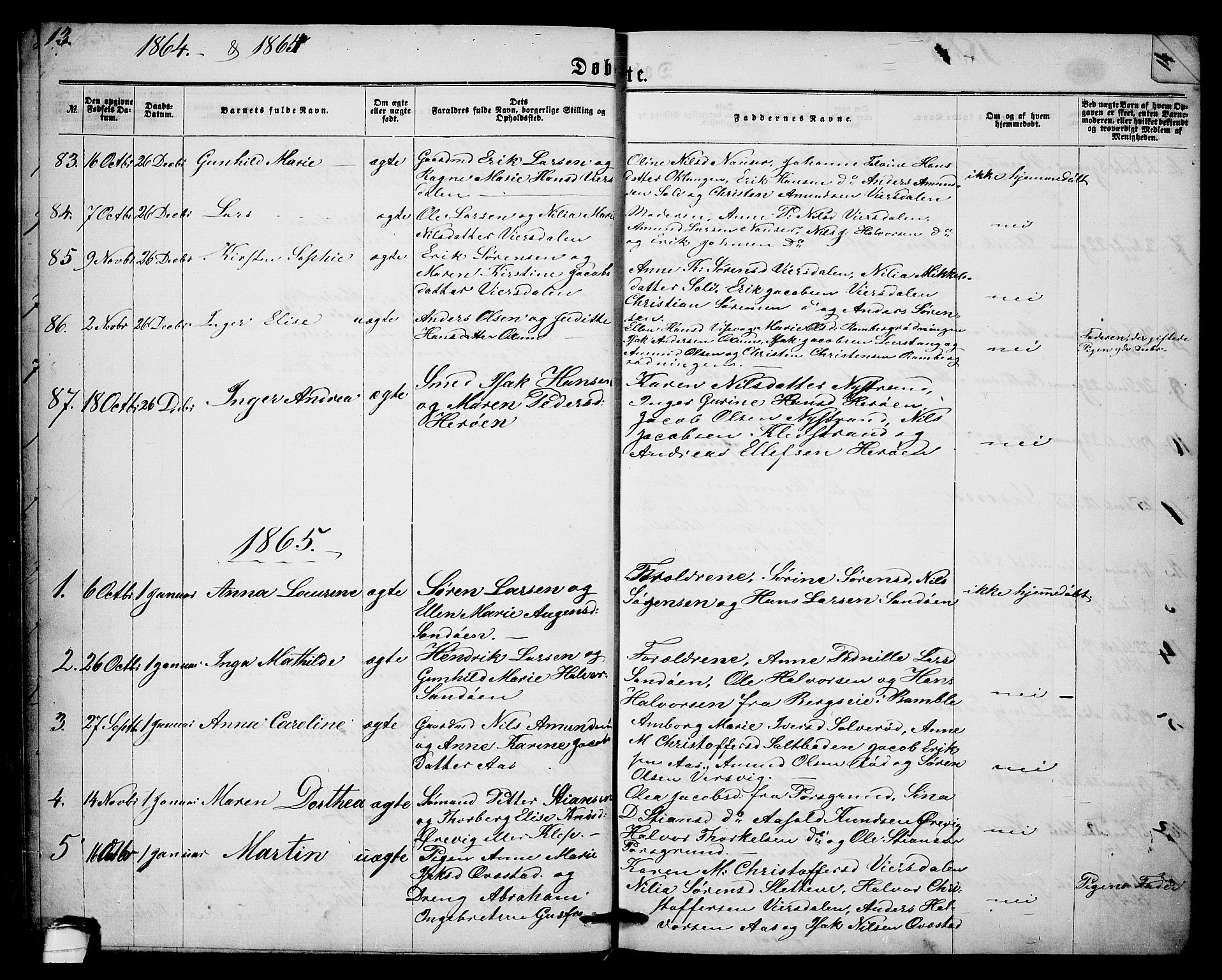Eidanger kirkebøker, SAKO/A-261/G/Ga/L0001: Parish register (copy) no. 1, 1863-1878, p. 13