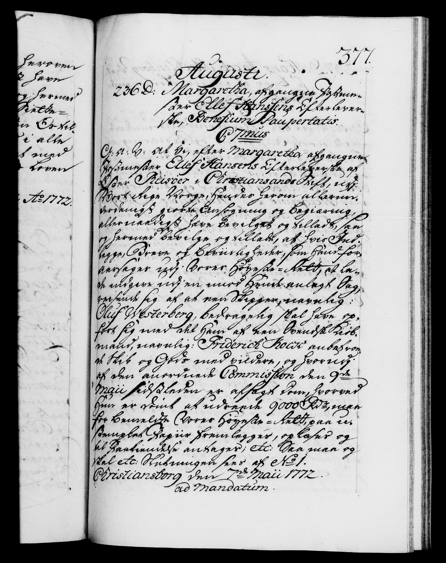 Danske Kanselli 1572-1799, RA/EA-3023/F/Fc/Fca/Fcaa/L0045: Norske registre "Norske eller 3. dept.s åpne brev, 1771-1773, p. 377a