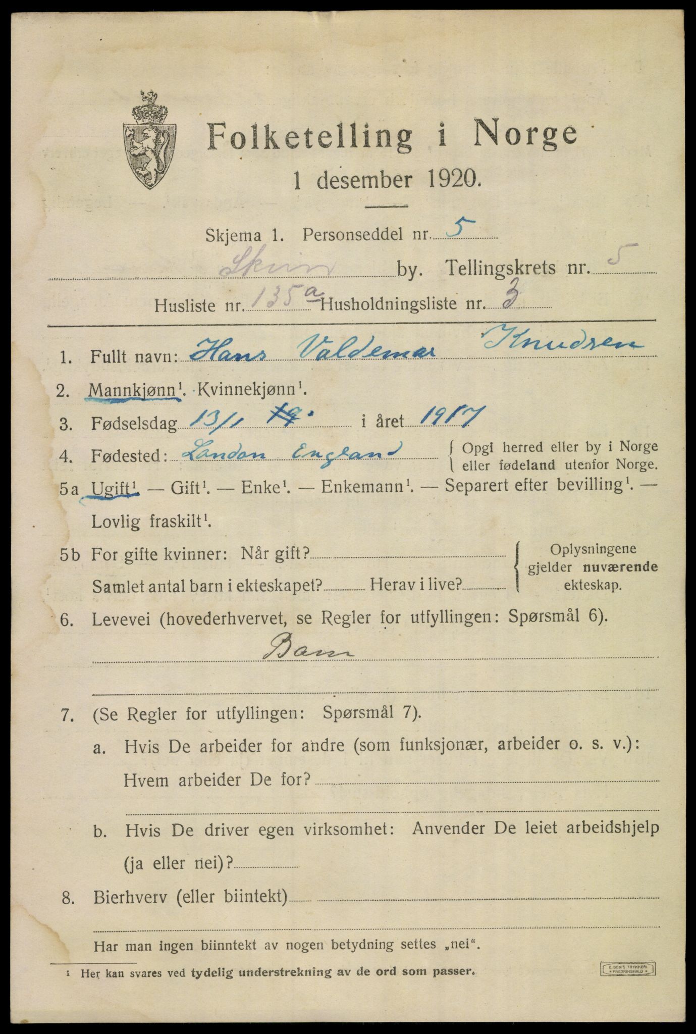 SAKO, 1920 census for Skien, 1920, p. 21814