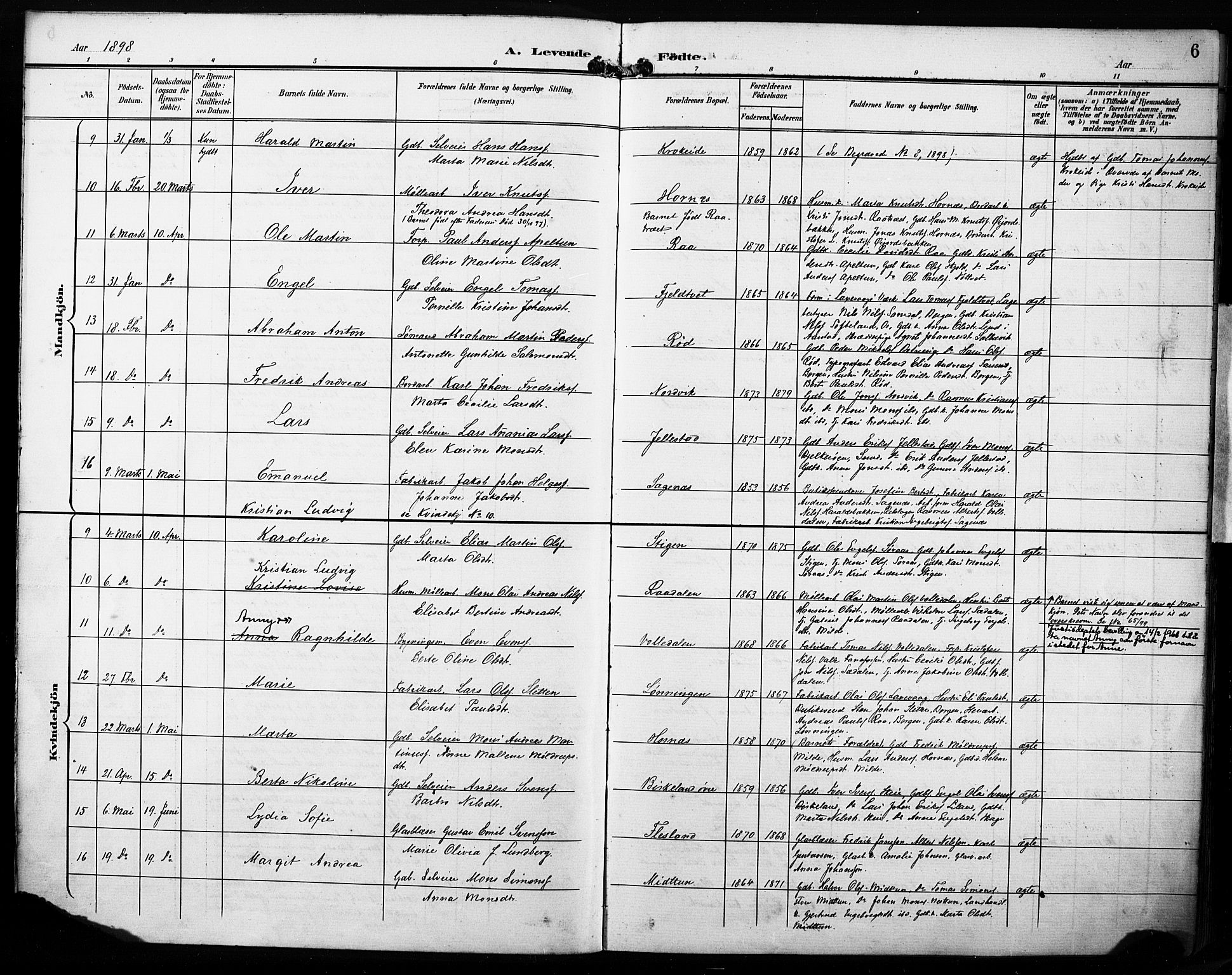 Fana Sokneprestembete, AV/SAB-A-75101/H/Haa/Haab/L0003: Parish register (official) no. B 3, 1898-1907, p. 6